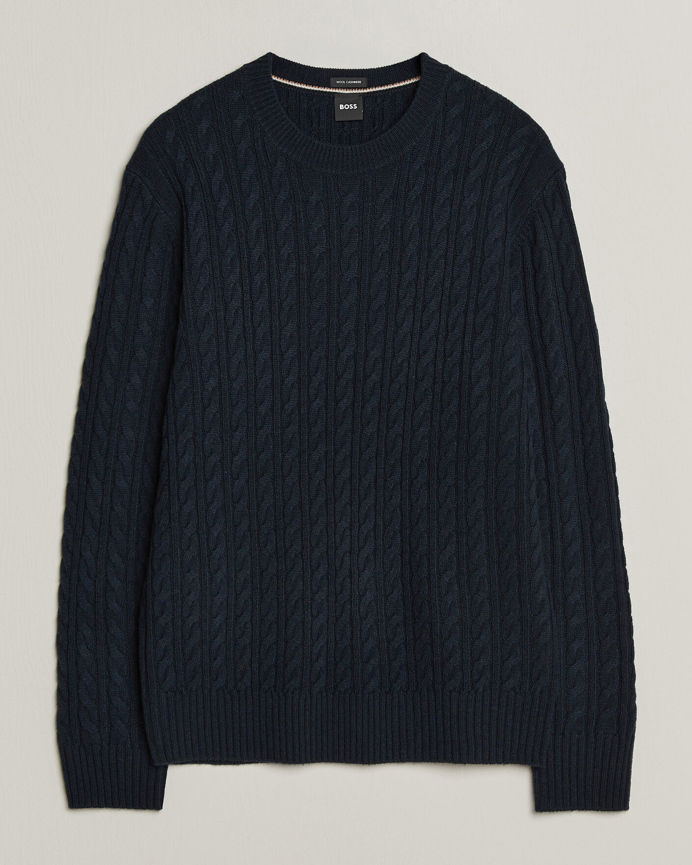 Mies | Puserot | BOSS BLACK | Furlan Wool/Cashmere Cable Crew Neck Dark Blue