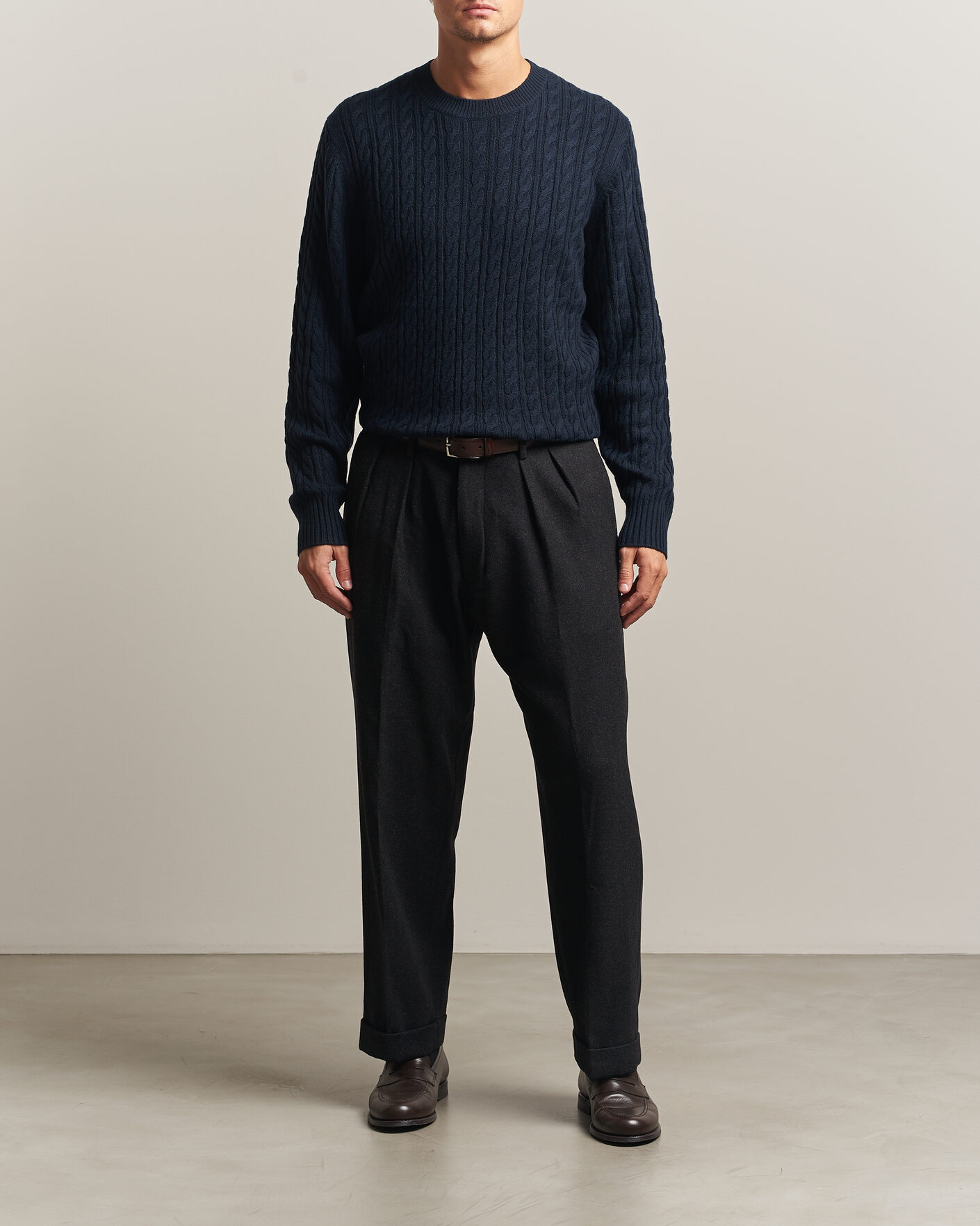 Mies | Puserot | BOSS BLACK | Furlan Wool/Cashmere Cable Crew Neck Dark Blue