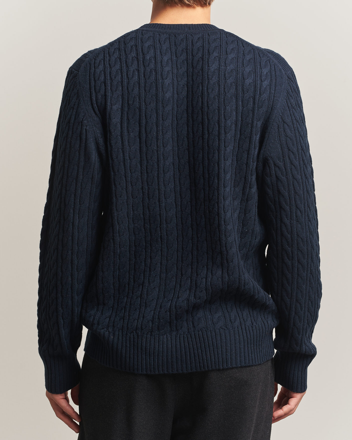 Mies | Puserot | BOSS BLACK | Furlan Wool/Cashmere Cable Crew Neck Dark Blue