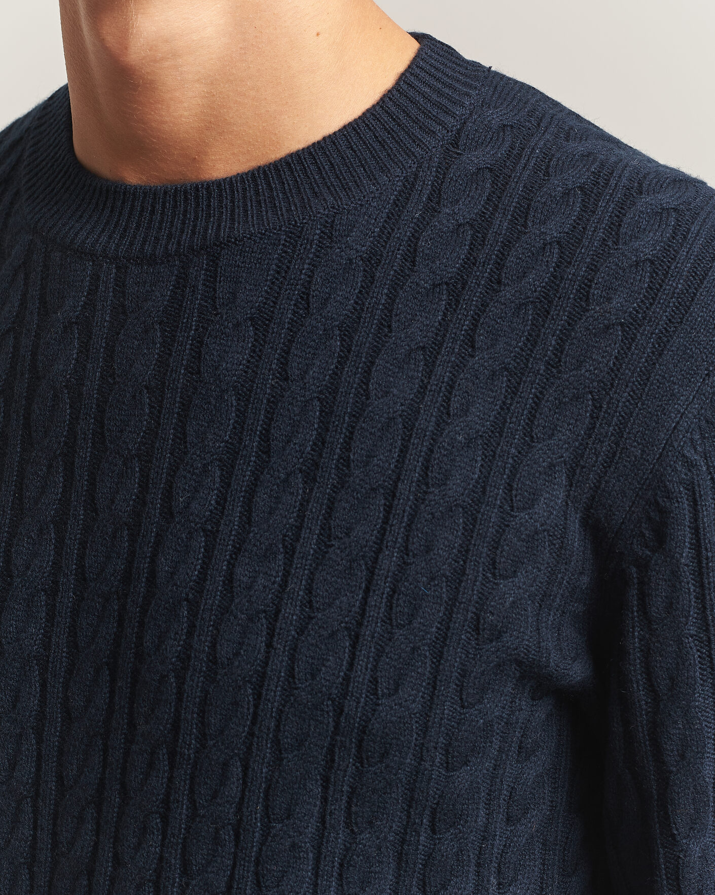 Mies | Puserot | BOSS BLACK | Furlan Wool/Cashmere Cable Crew Neck Dark Blue