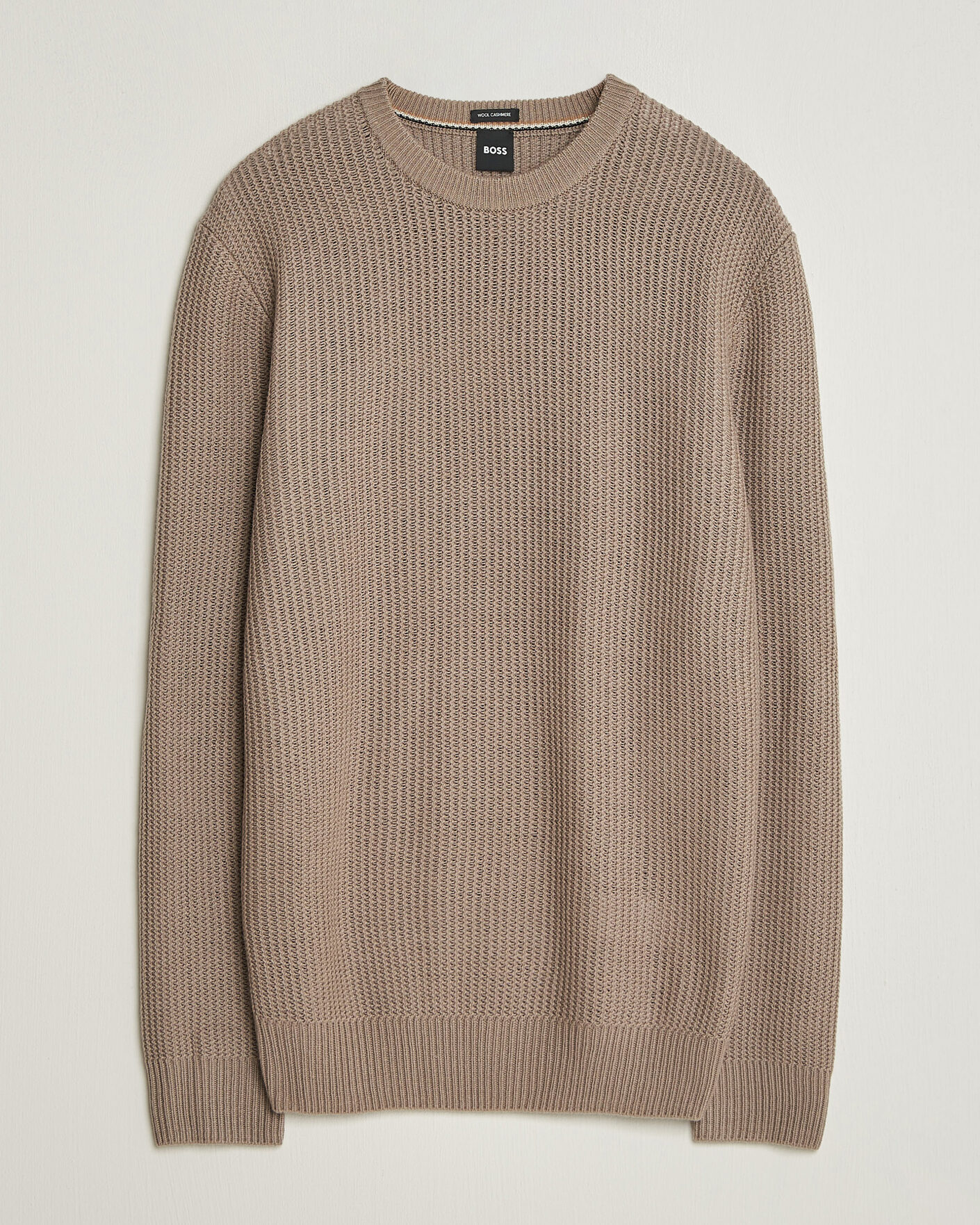 Mies | Puserot | BOSS BLACK | Fiocchetto Wool/Cashmere Crew Neck Open Brown