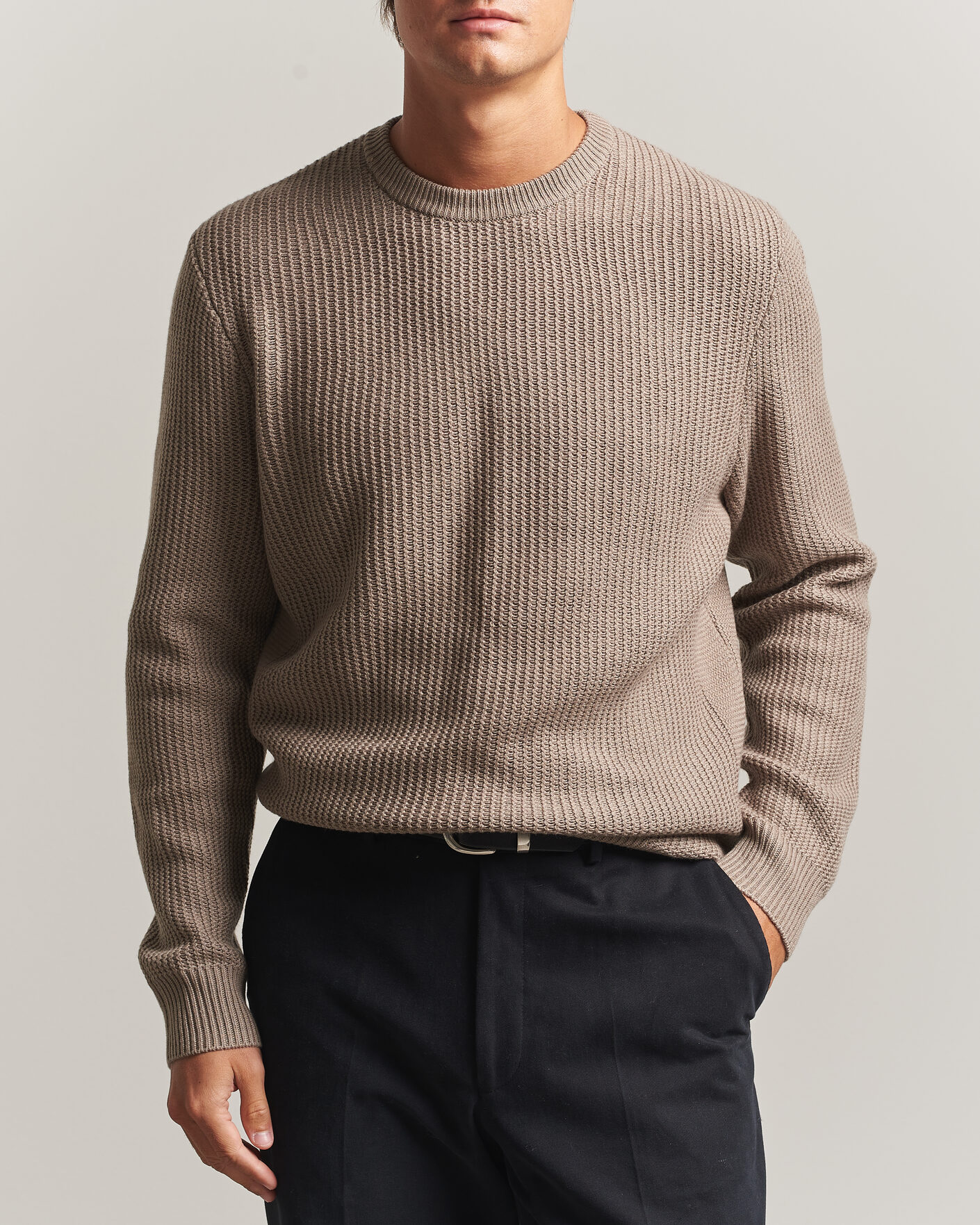 Mies | Puserot | BOSS BLACK | Fiocchetto Wool/Cashmere Crew Neck Open Brown
