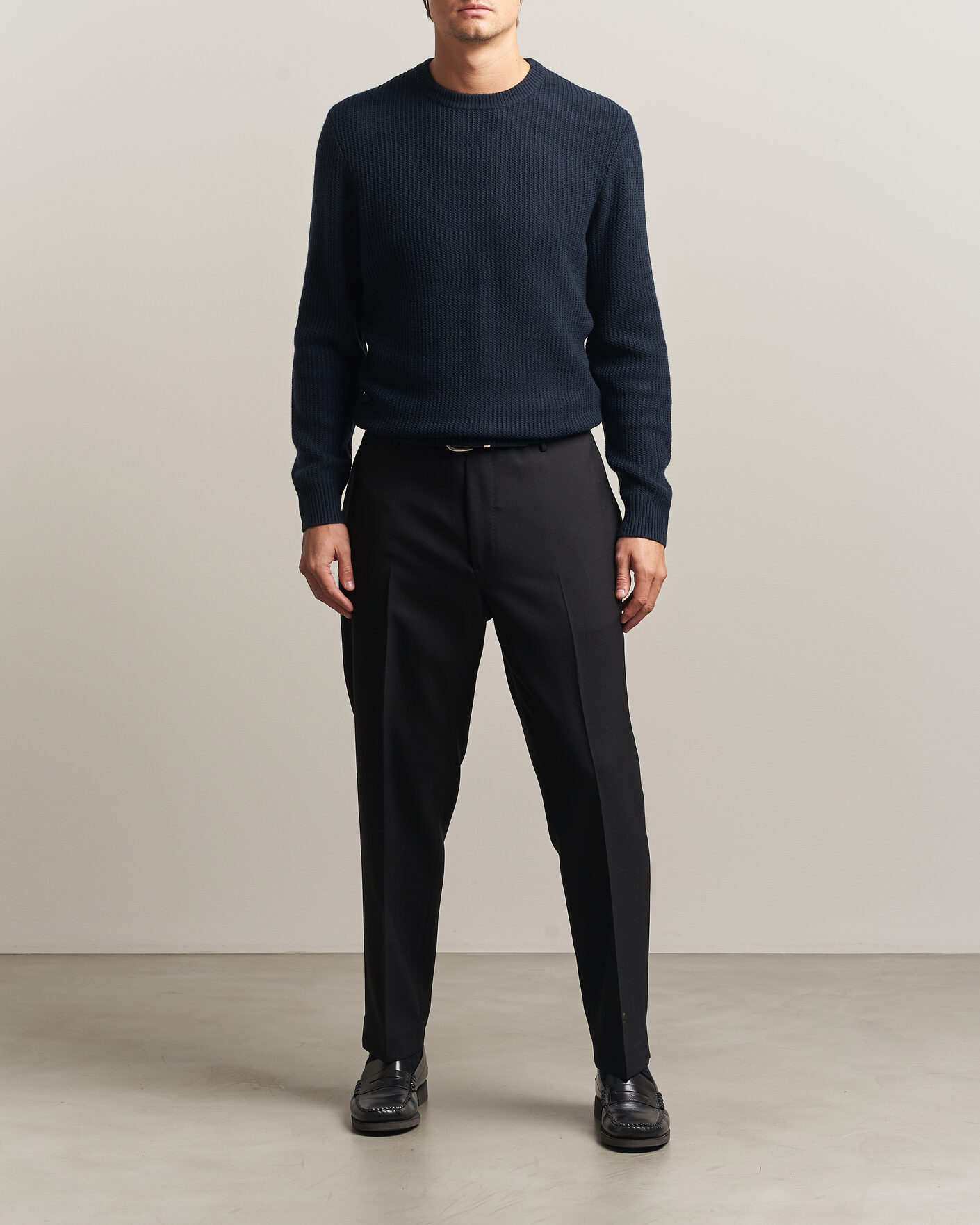 Mies | Puserot | BOSS BLACK | Fiocchetto Wool/Cashmere Crew Neck Dark Blue