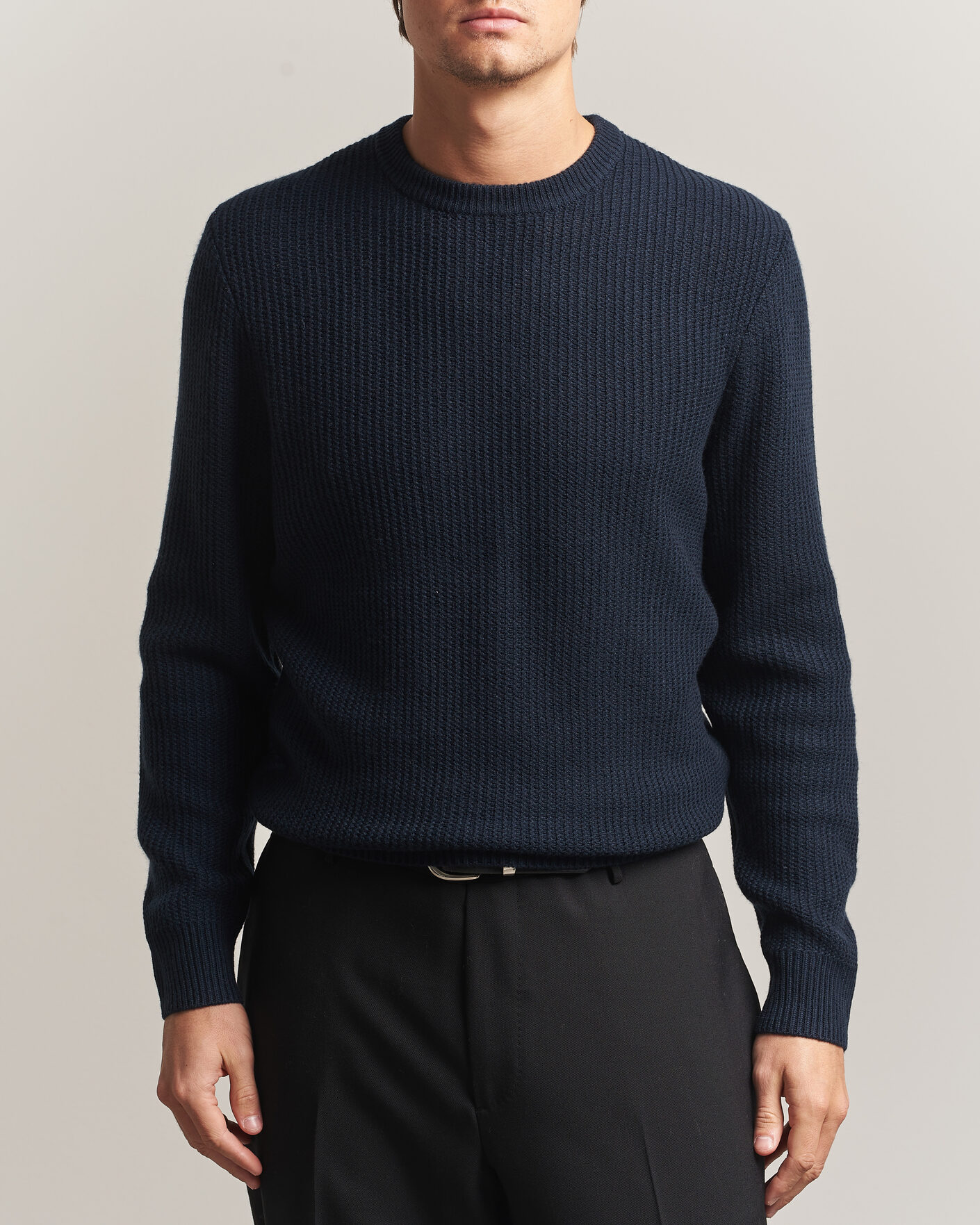 Mies | Puserot | BOSS BLACK | Fiocchetto Wool/Cashmere Crew Neck Dark Blue