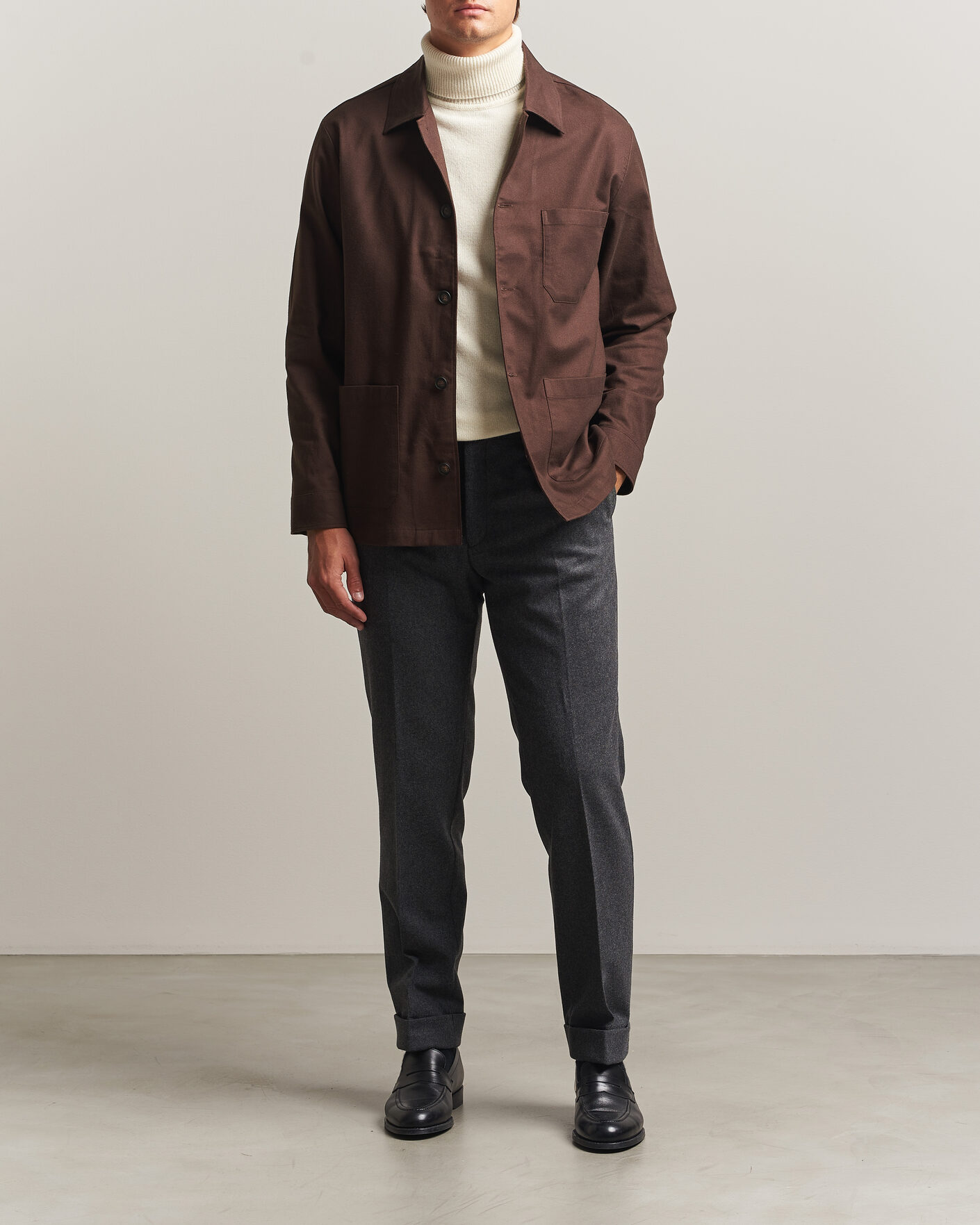 Mies | Kauluspaidat | BOSS BLACK | Cai Cotton Overshirt Dark Brown