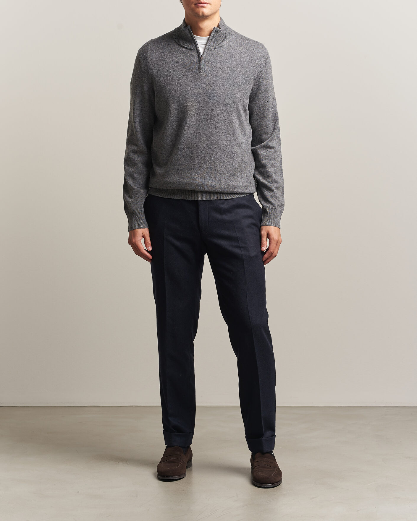 Mies | Puserot | BOSS BLACK | Hemarlo Wool/Cashmere Half Zip Medium Grey