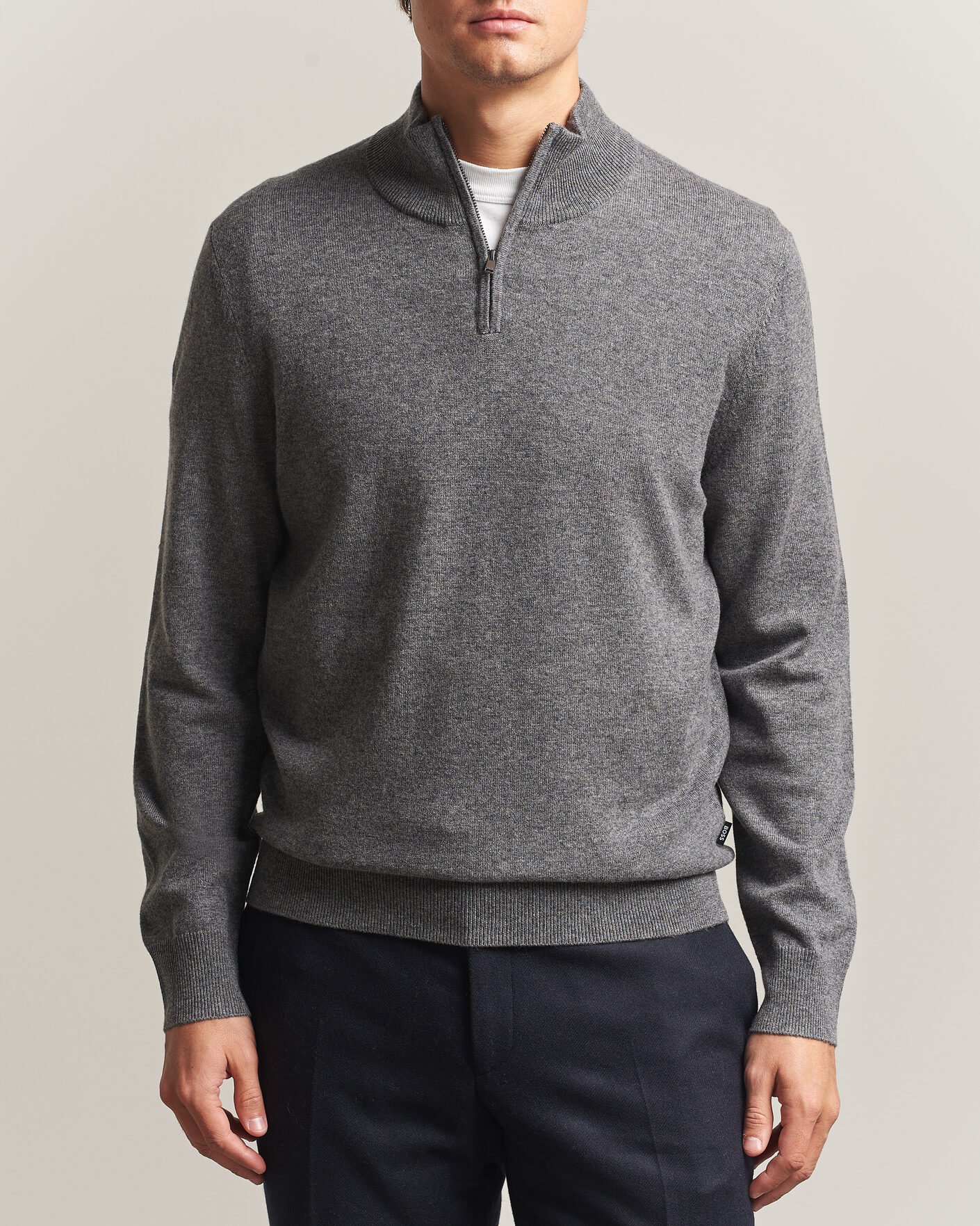 Mies | Puserot | BOSS BLACK | Hemarlo Wool/Cashmere Half Zip Medium Grey