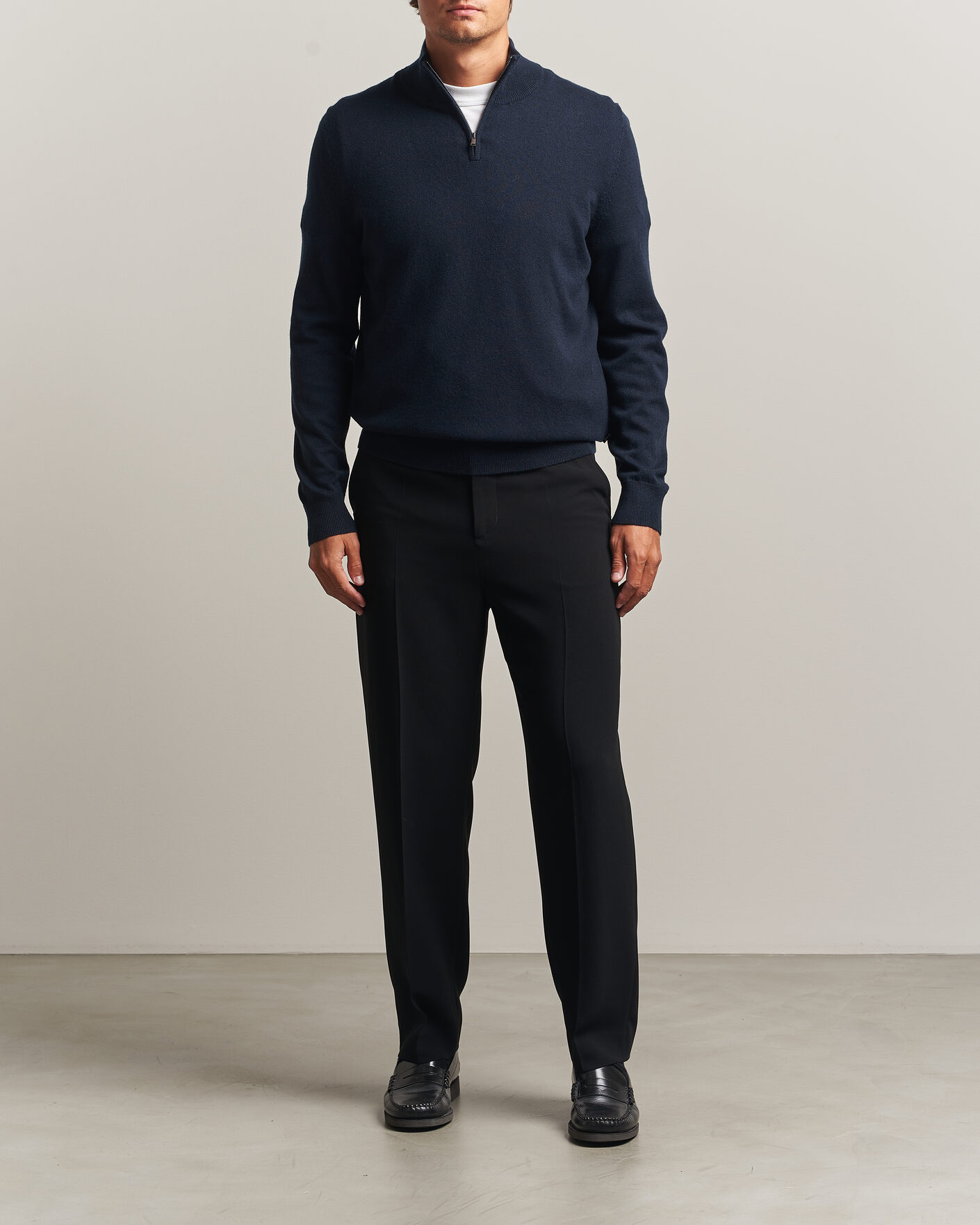 Mies | Puserot | BOSS BLACK | Hemarlo Wool/Cashmere Half Zip Dark Blue