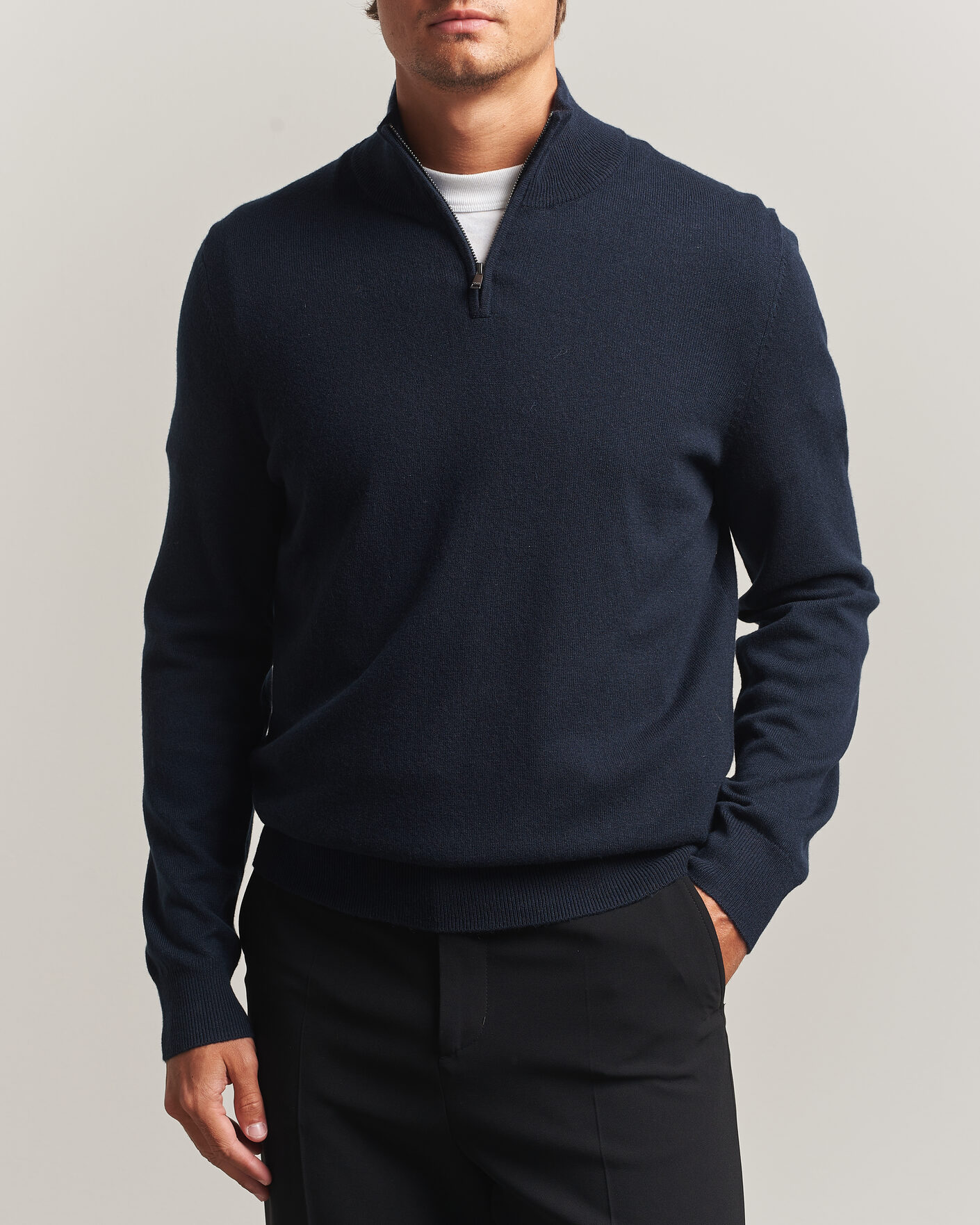Mies | Puserot | BOSS BLACK | Hemarlo Wool/Cashmere Half Zip Dark Blue