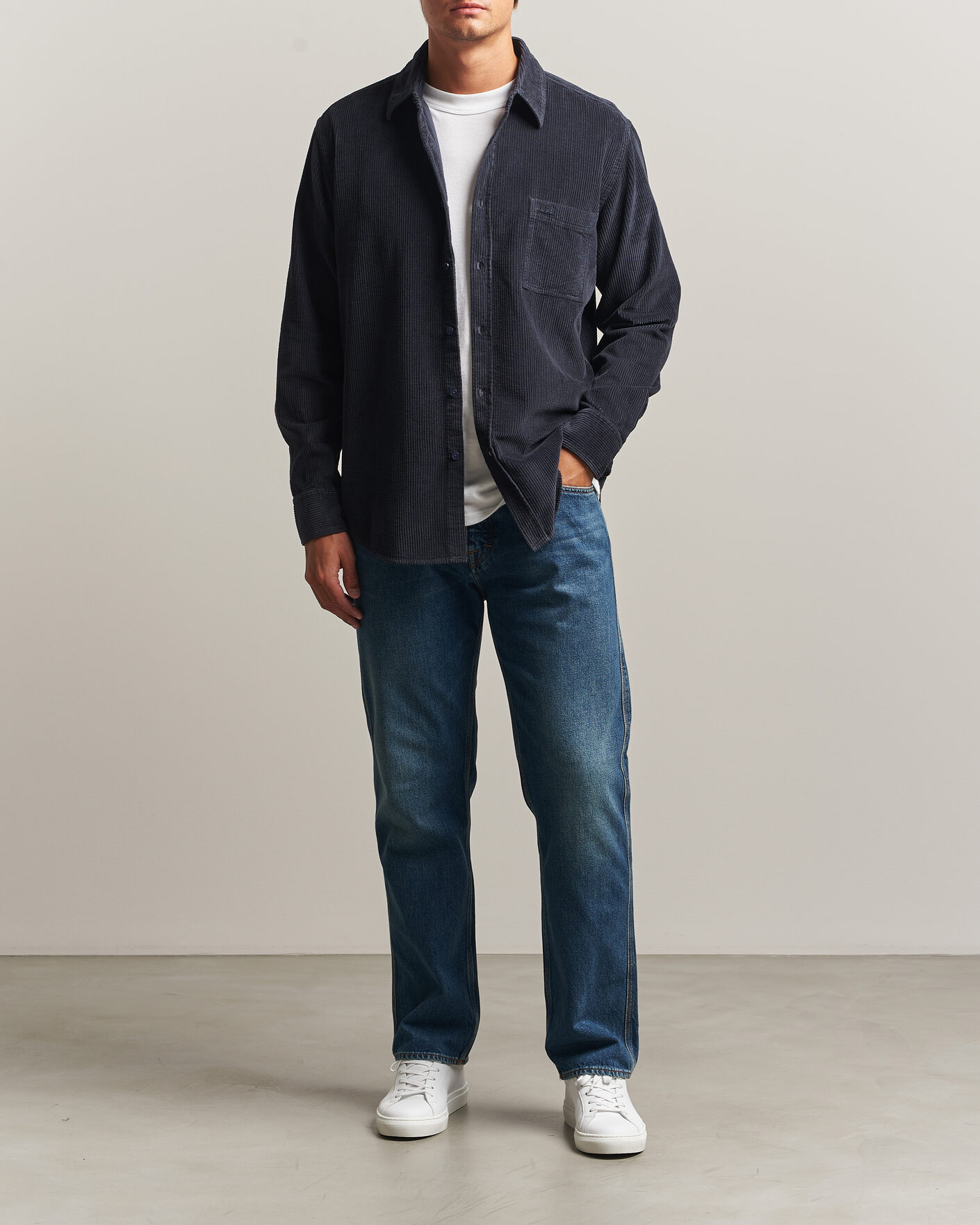 Mies | Kauluspaidat | BOSS ORANGE | Relegant Corduroy Shirt Dark Blue