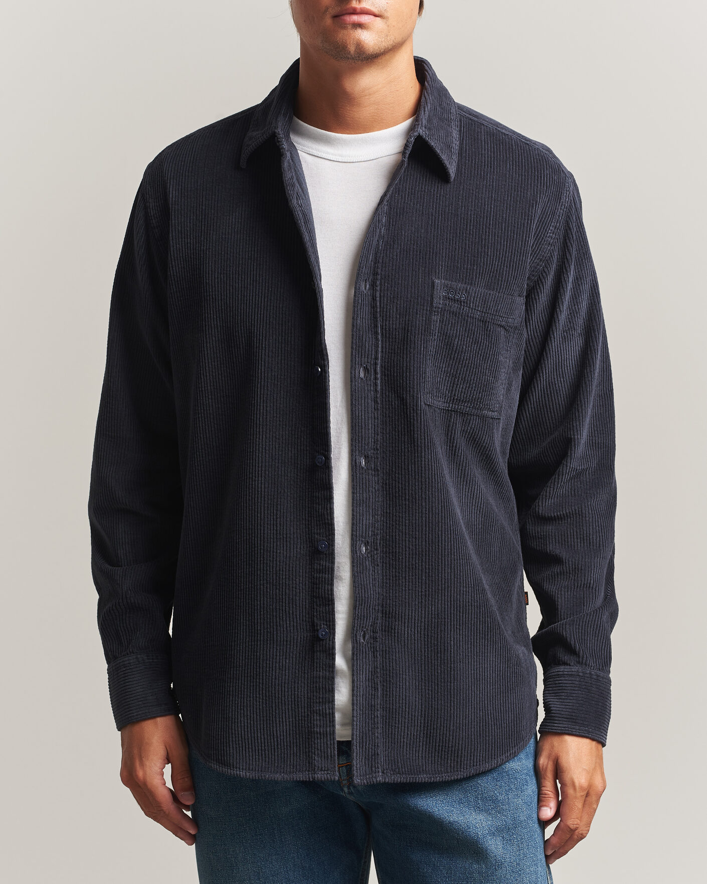 Mies | Kauluspaidat | BOSS ORANGE | Relegant Corduroy Shirt Dark Blue