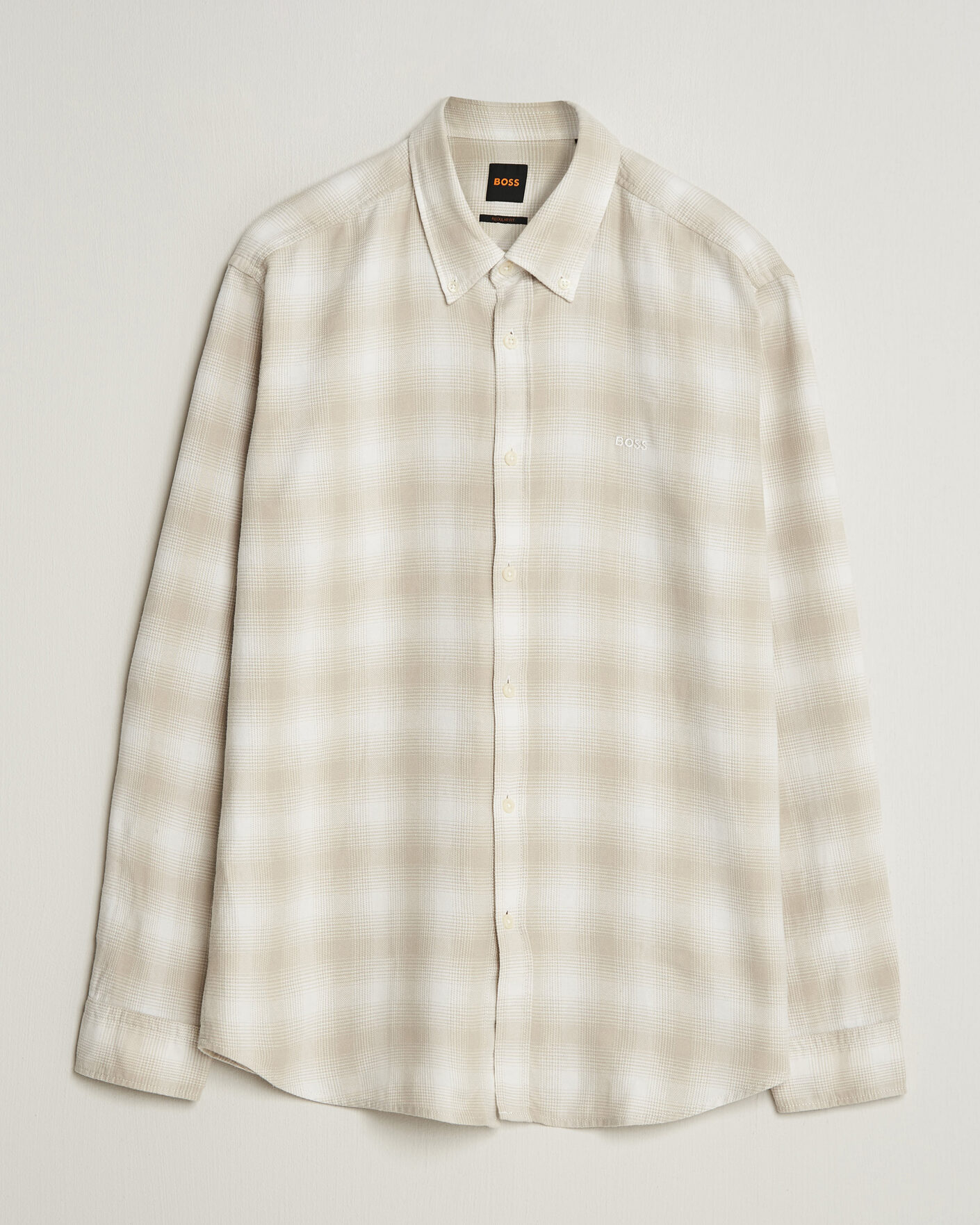Mies | Kauluspaidat | BOSS ORANGE | Rickert Brushed Cotton Checked Shirt Light Beige