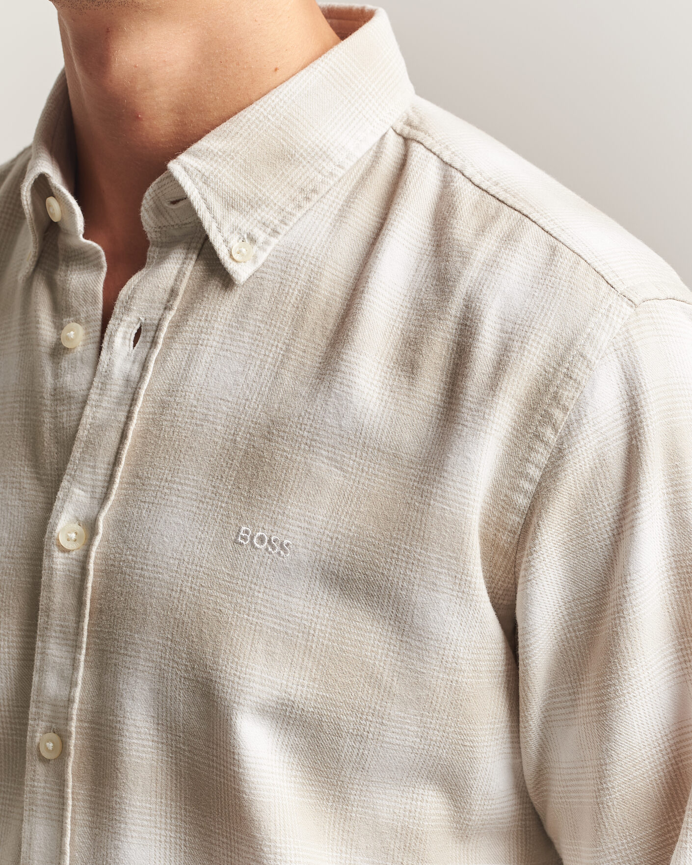 Mies | Kauluspaidat | BOSS ORANGE | Rickert Brushed Cotton Checked Shirt Light Beige