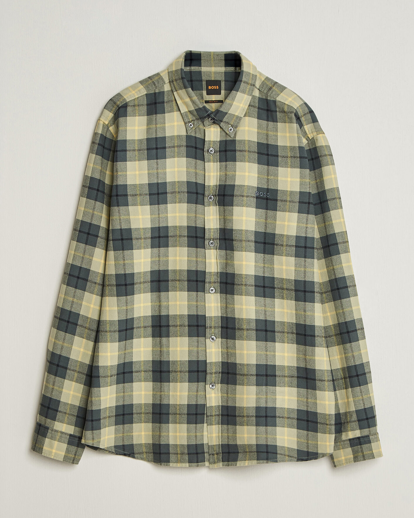 Mies | Kauluspaidat | BOSS ORANGE | Rickert Brushed Cotton Checked Shirt Open Green
