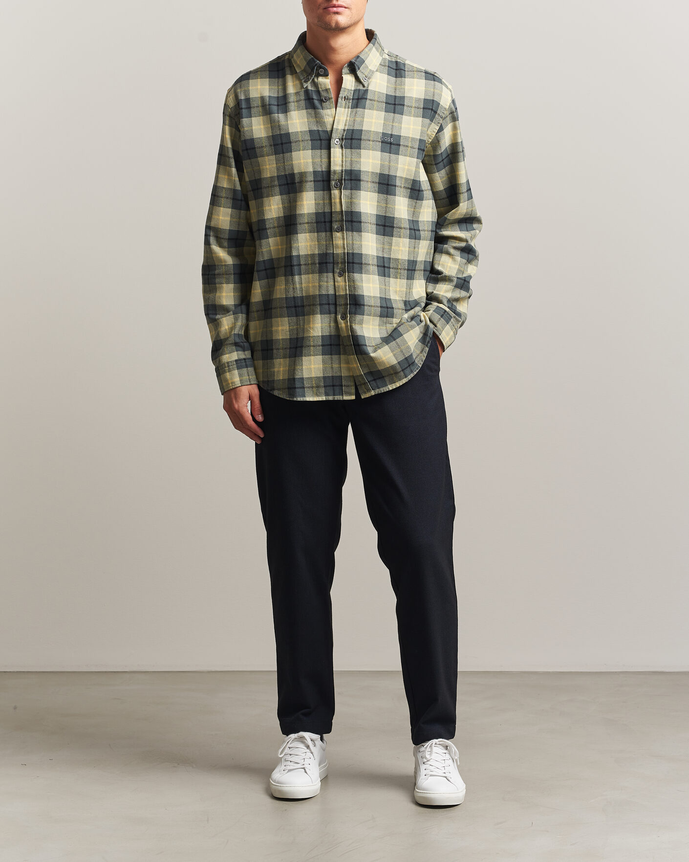 Mies | Kauluspaidat | BOSS ORANGE | Rickert Brushed Cotton Checked Shirt Open Green