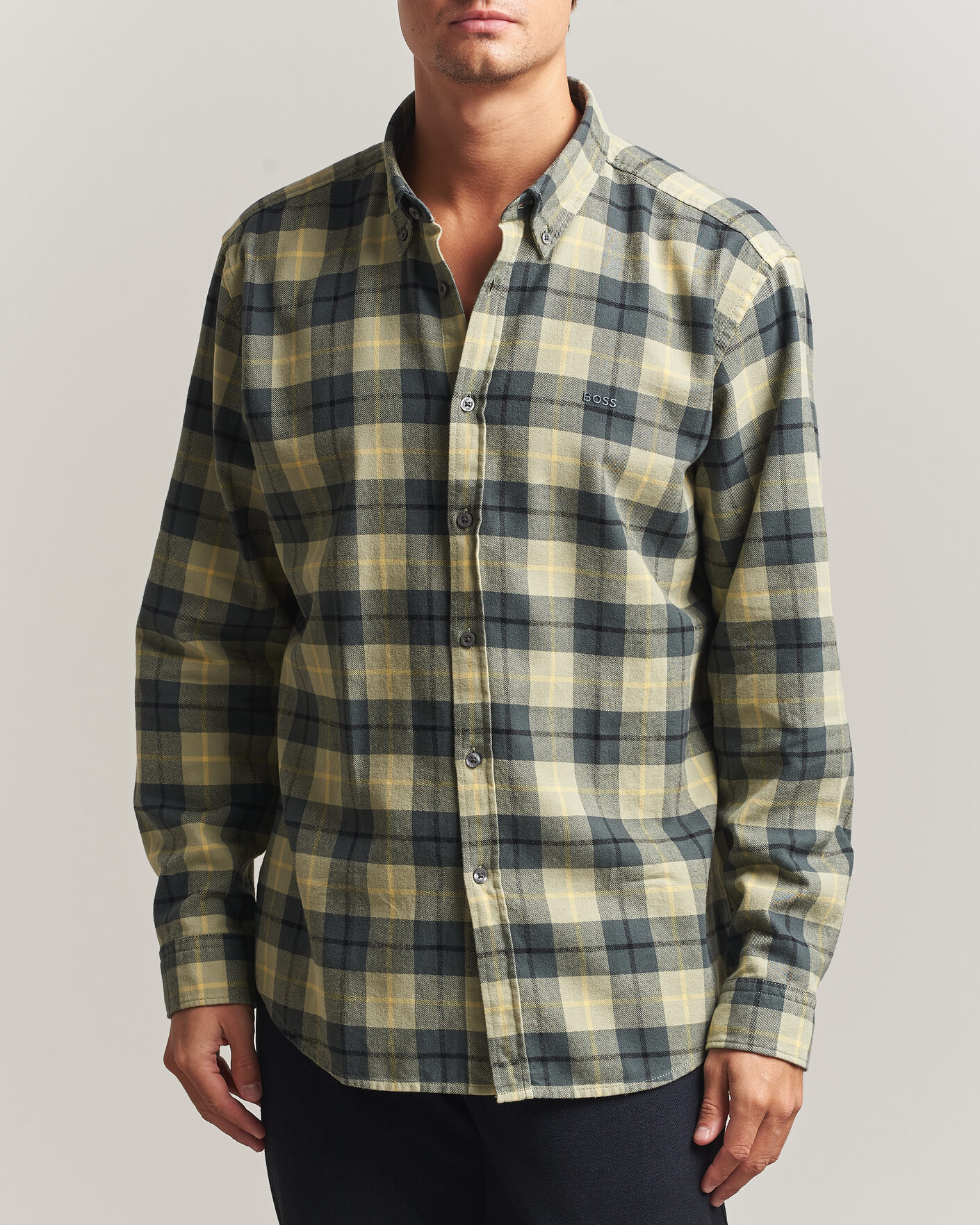Mies | Kauluspaidat | BOSS ORANGE | Rickert Brushed Cotton Checked Shirt Open Green