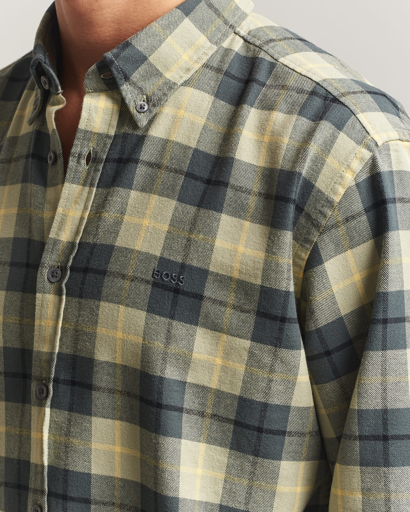 Mies | Kauluspaidat | BOSS ORANGE | Rickert Brushed Cotton Checked Shirt Open Green