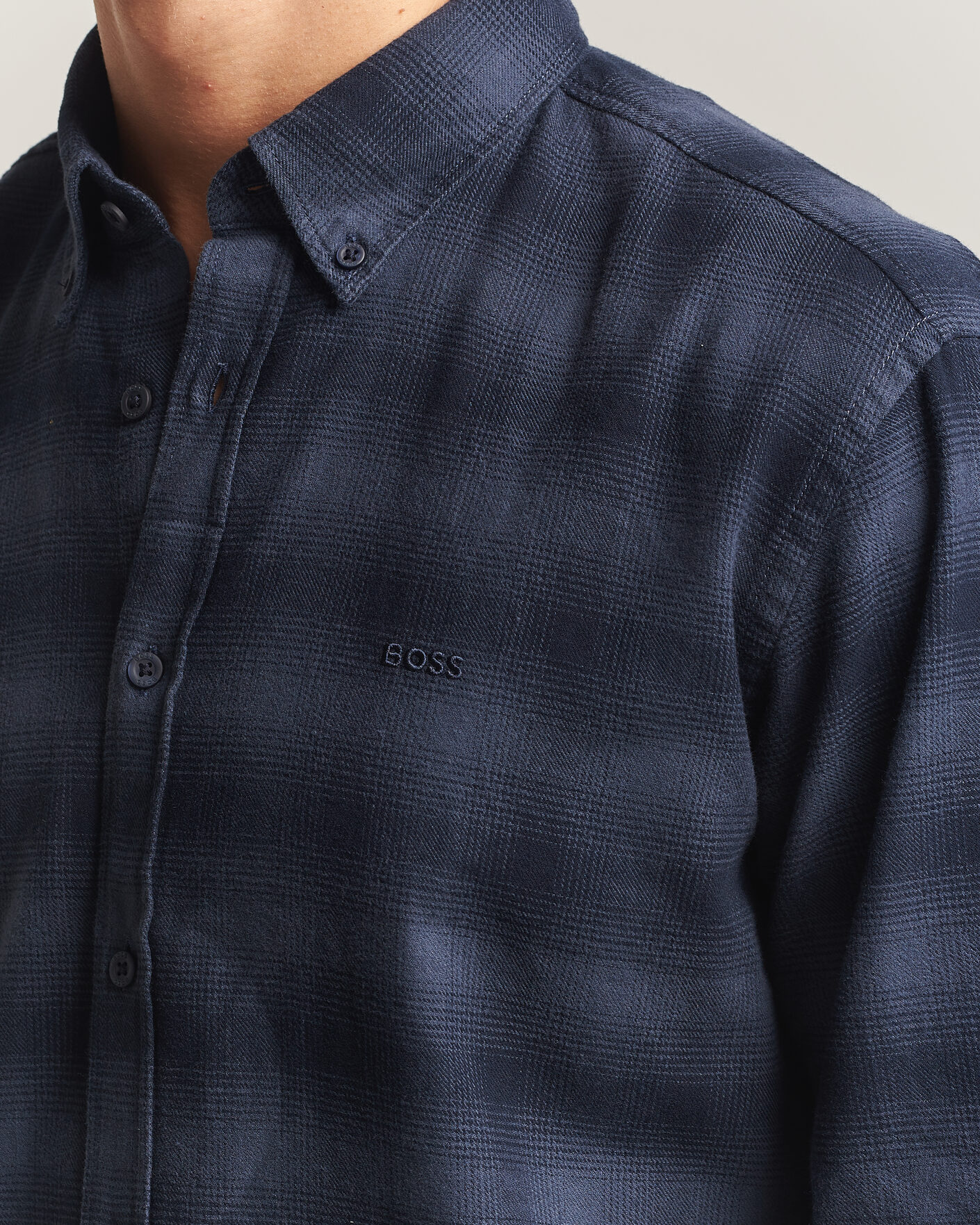 Mies | Kauluspaidat | BOSS ORANGE | Rickert Brushed Cotton Checked Shirt Dark Blue