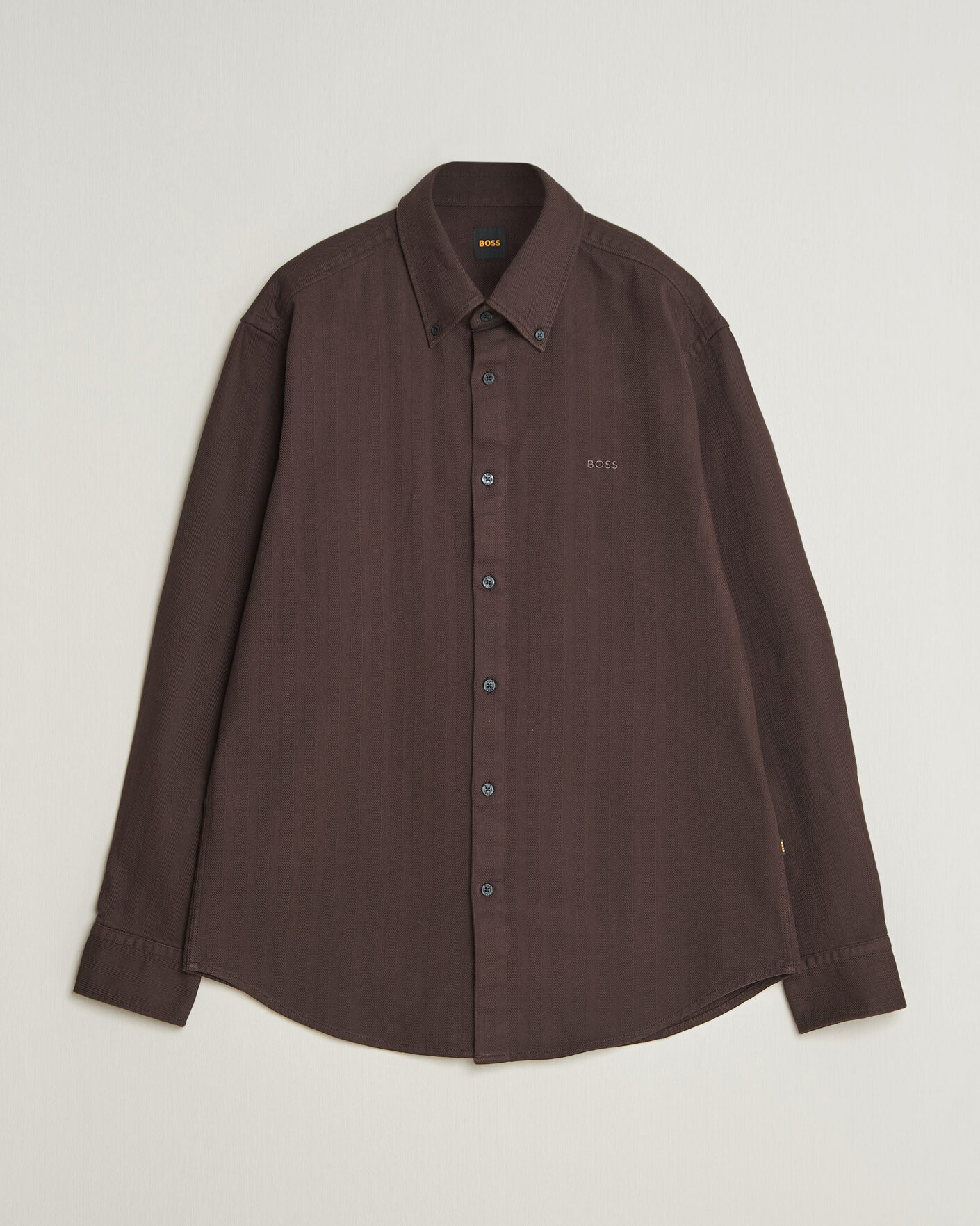 Mies | Kauluspaidat | BOSS ORANGE | Ricopuls Brushed Herringbone Shirt Dark Brown