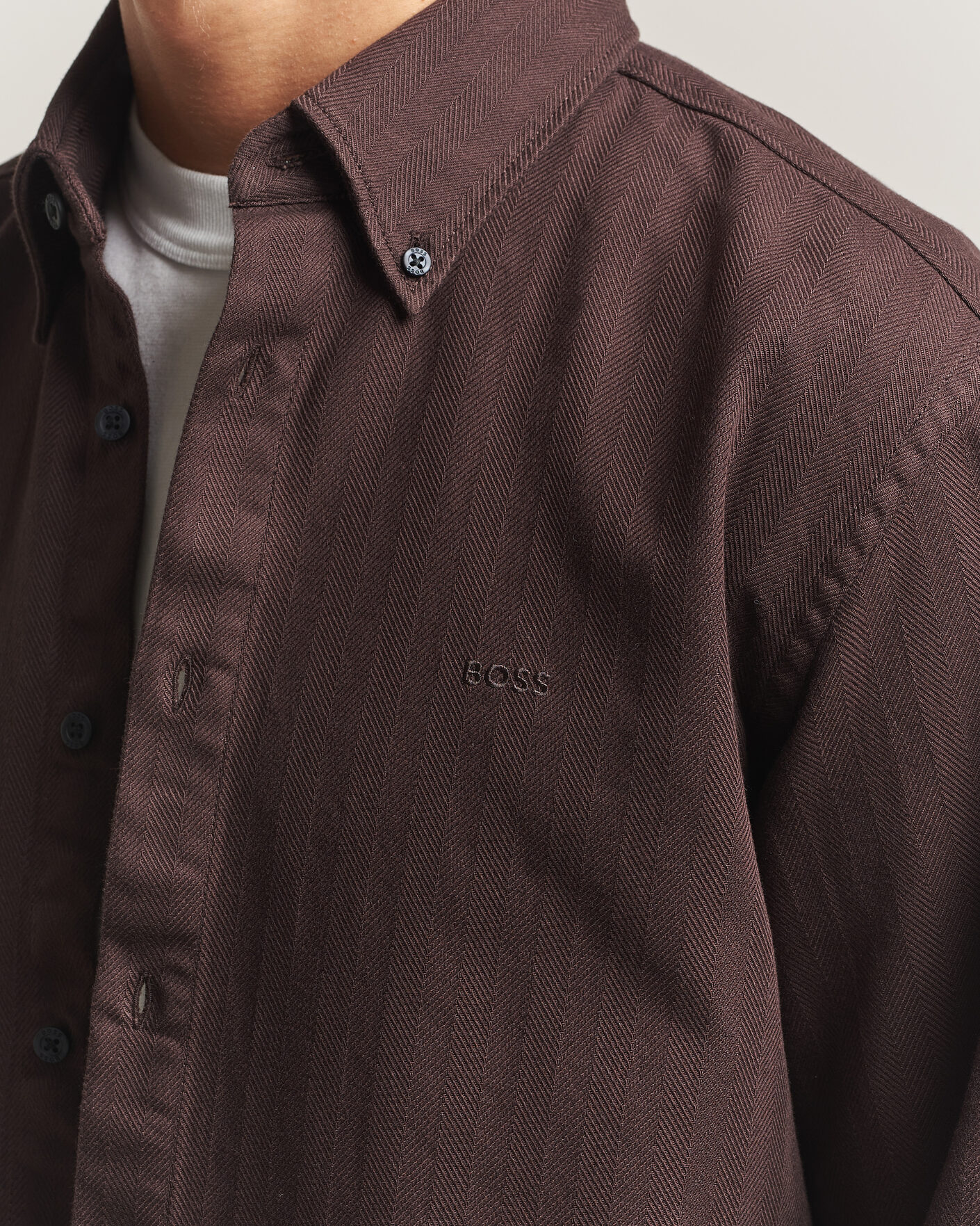 Mies | Kauluspaidat | BOSS ORANGE | Ricopuls Brushed Herringbone Shirt Dark Brown