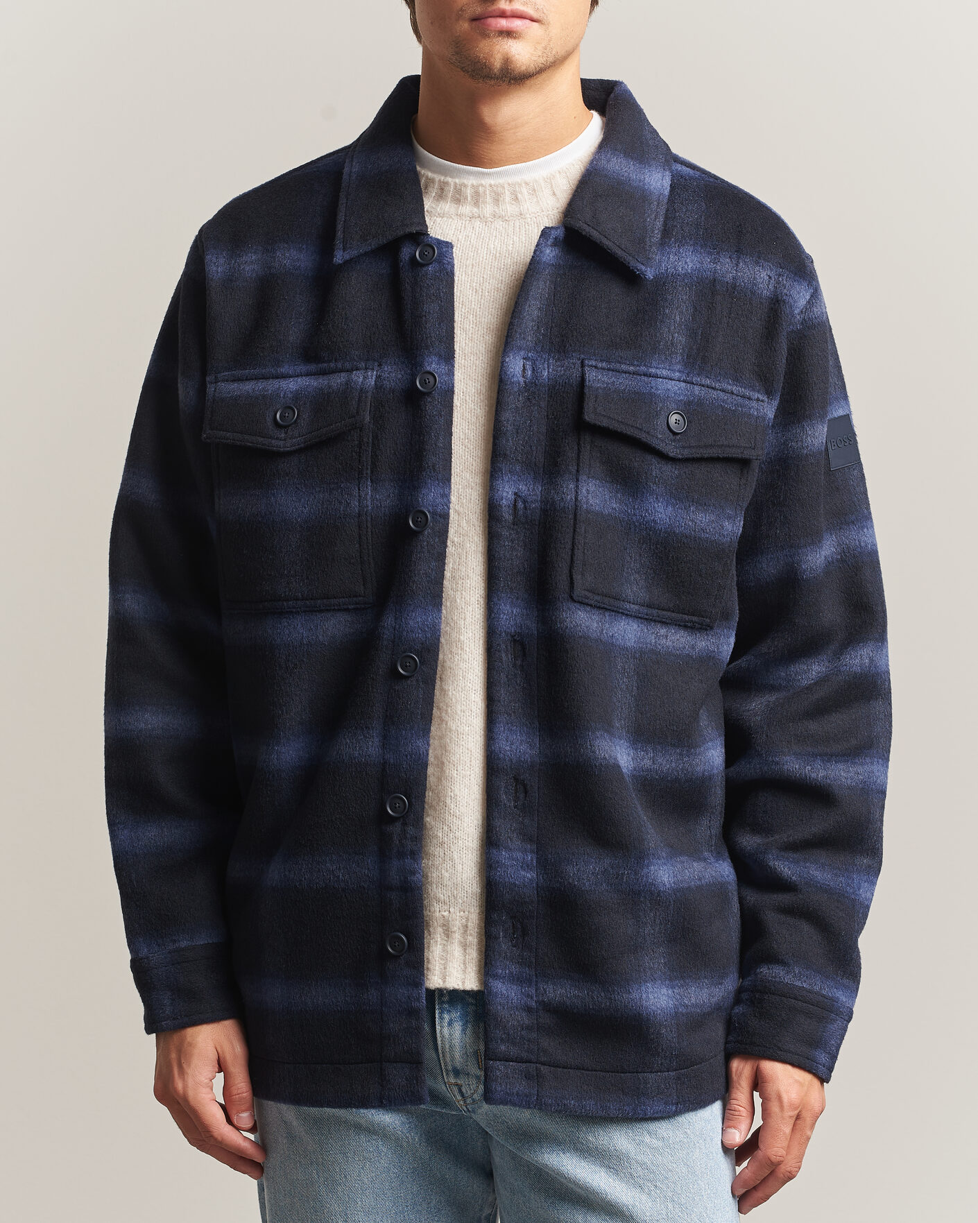 Mies | Takit | BOSS ORANGE | Losky Flannel Checked Overshirt Dark Blue