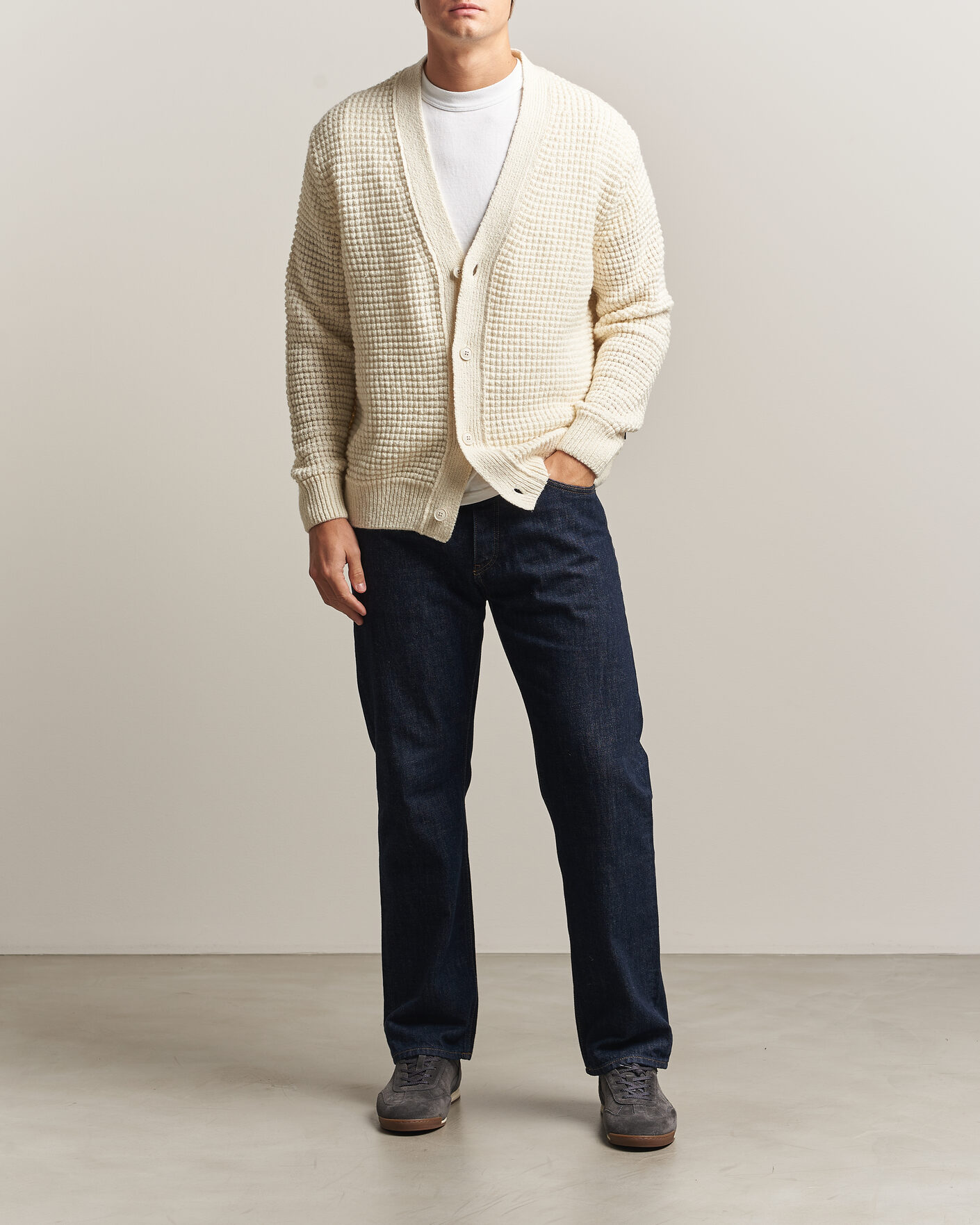 Mies | Puserot | BOSS ORANGE | Korsico Wool Knitted Cardigan Open White