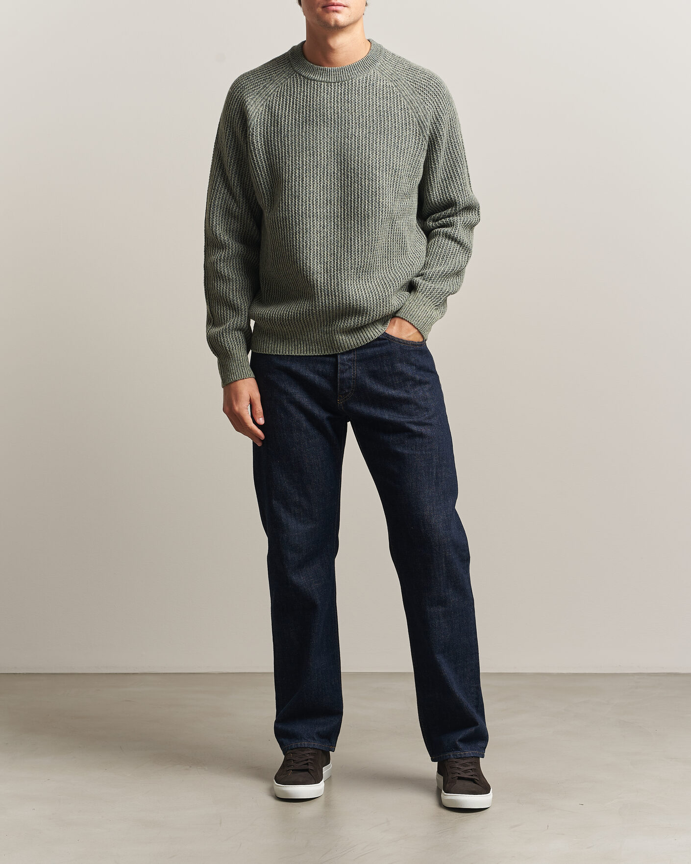 Mies | Puserot | BOSS ORANGE | Kepler Wool Knitted Sweater Open Green
