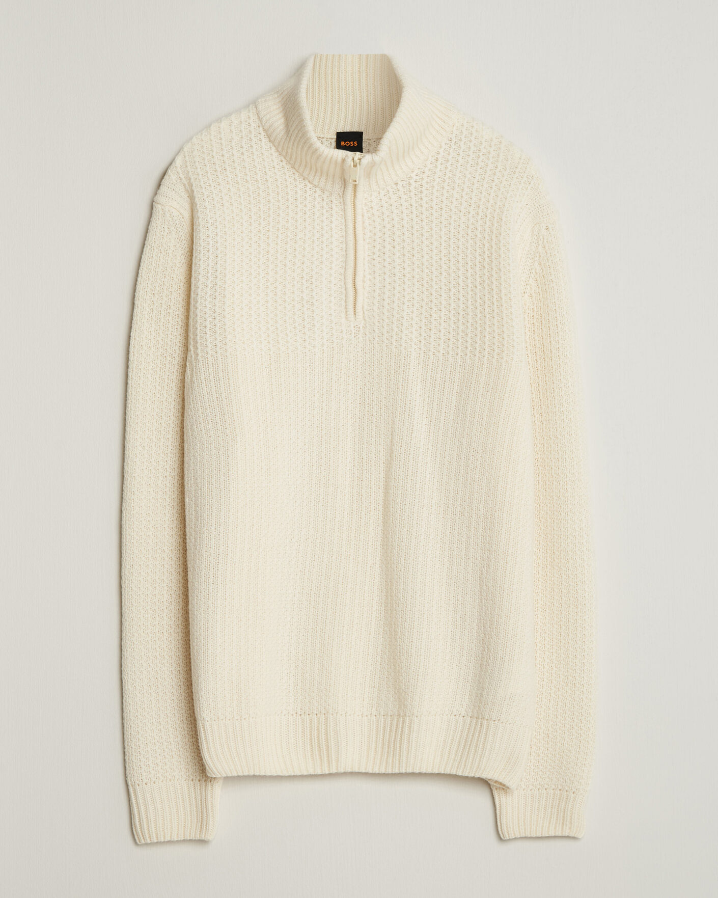 Mies | Puserot | BOSS ORANGE | Kenter Wool Knitted Half Zip Open White