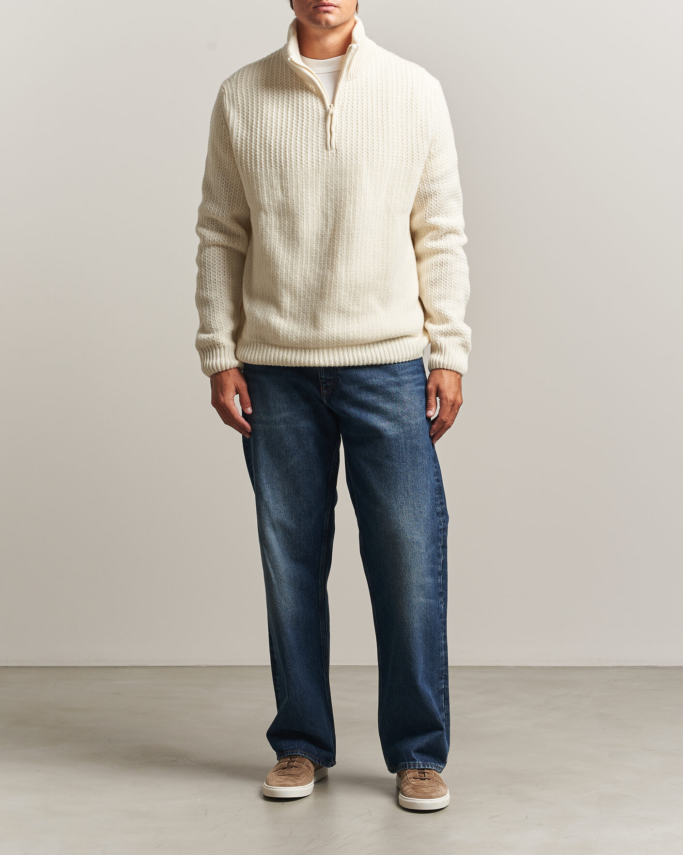 Mies | Puserot | BOSS ORANGE | Kenter Wool Knitted Half Zip Open White