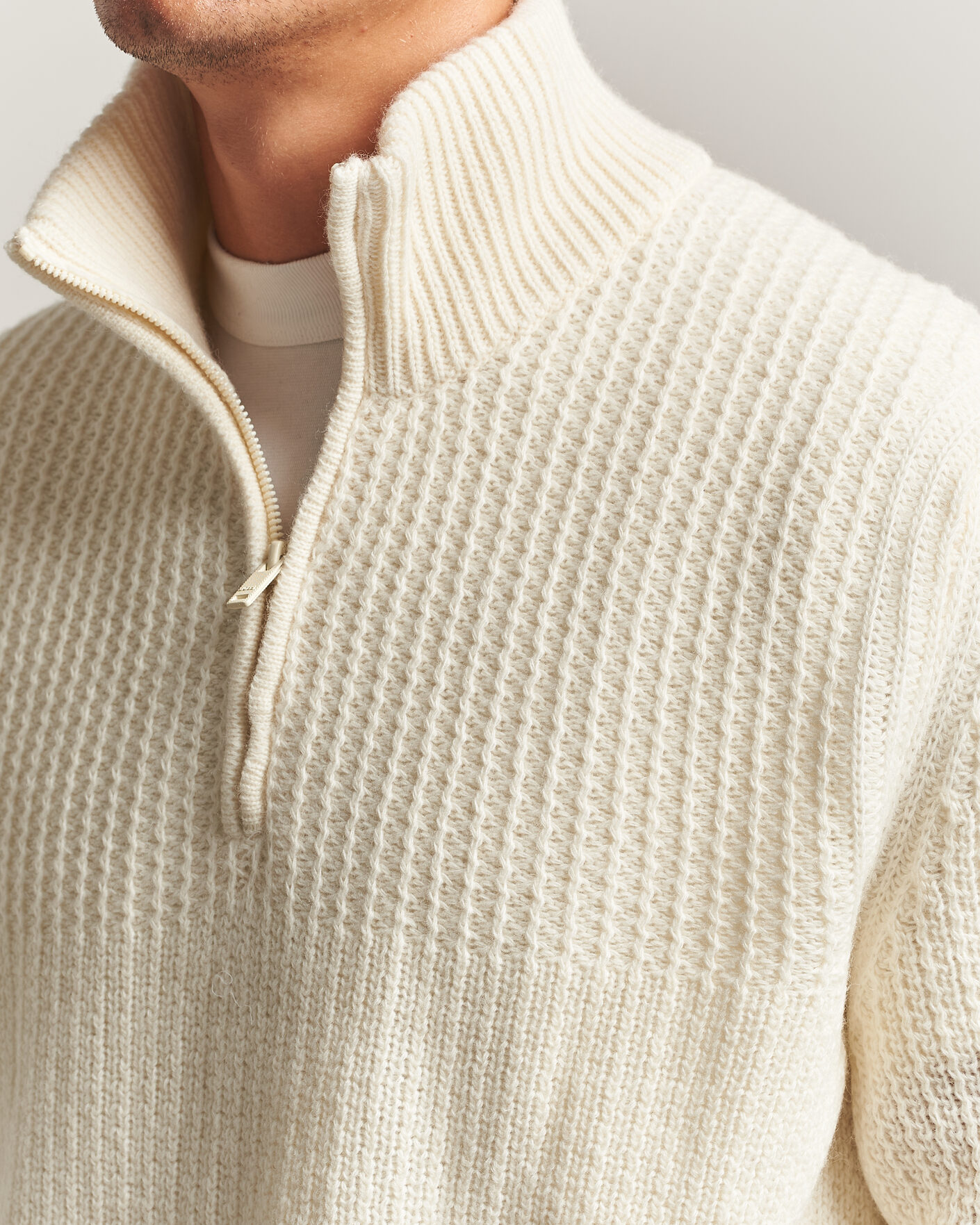 Mies | Puserot | BOSS ORANGE | Kenter Wool Knitted Half Zip Open White