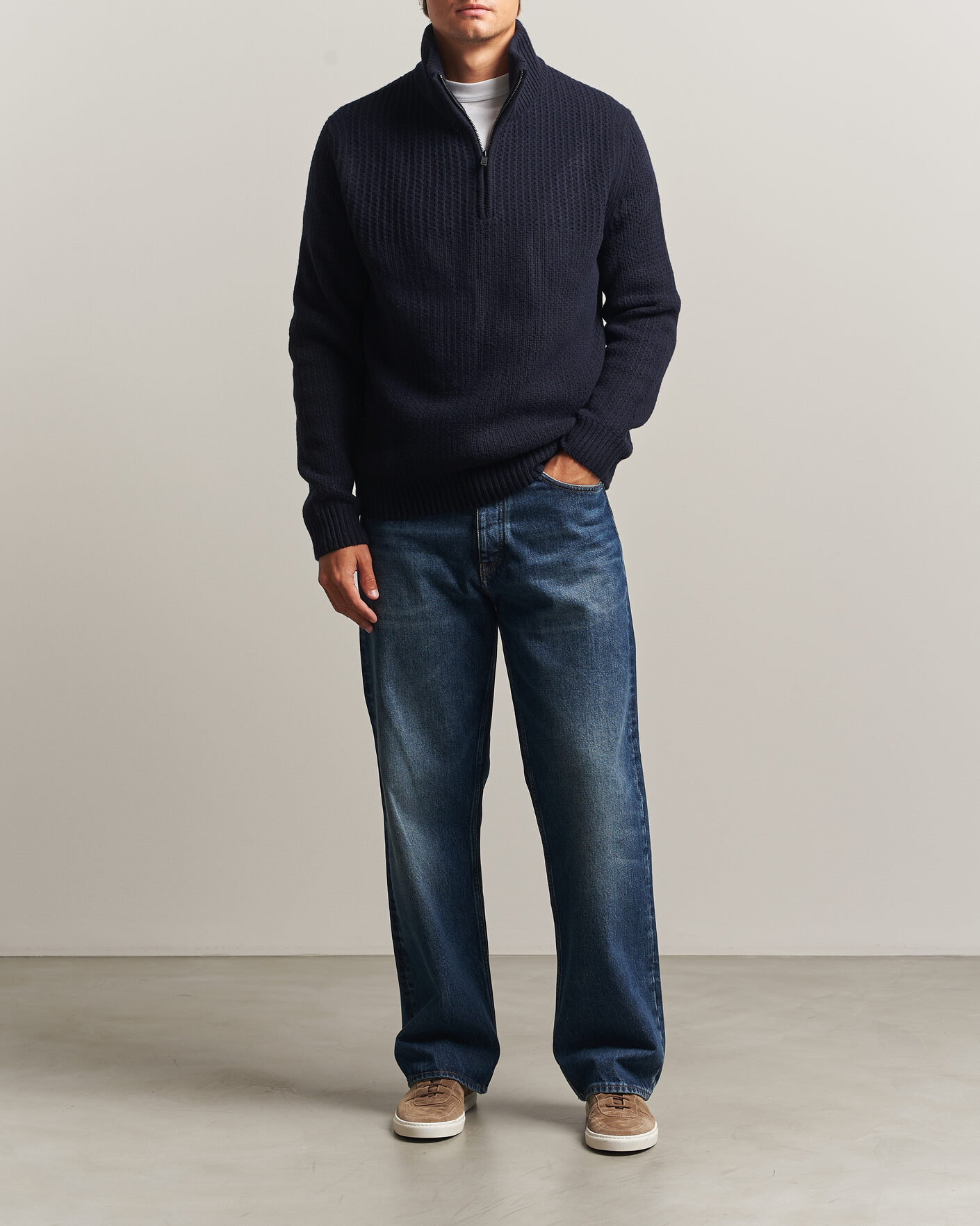 Mies | Puserot | BOSS ORANGE | Kenter Wool Knitted Half Zip Dark Blue