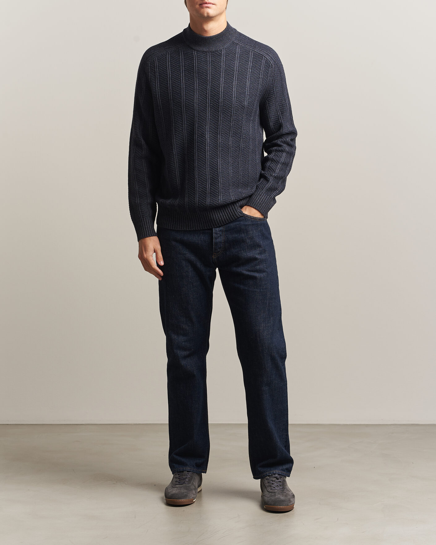 Mies | Puserot | BOSS ORANGE | Katoolo Wool/Cotton Knitted Turtleneck Dark Blue