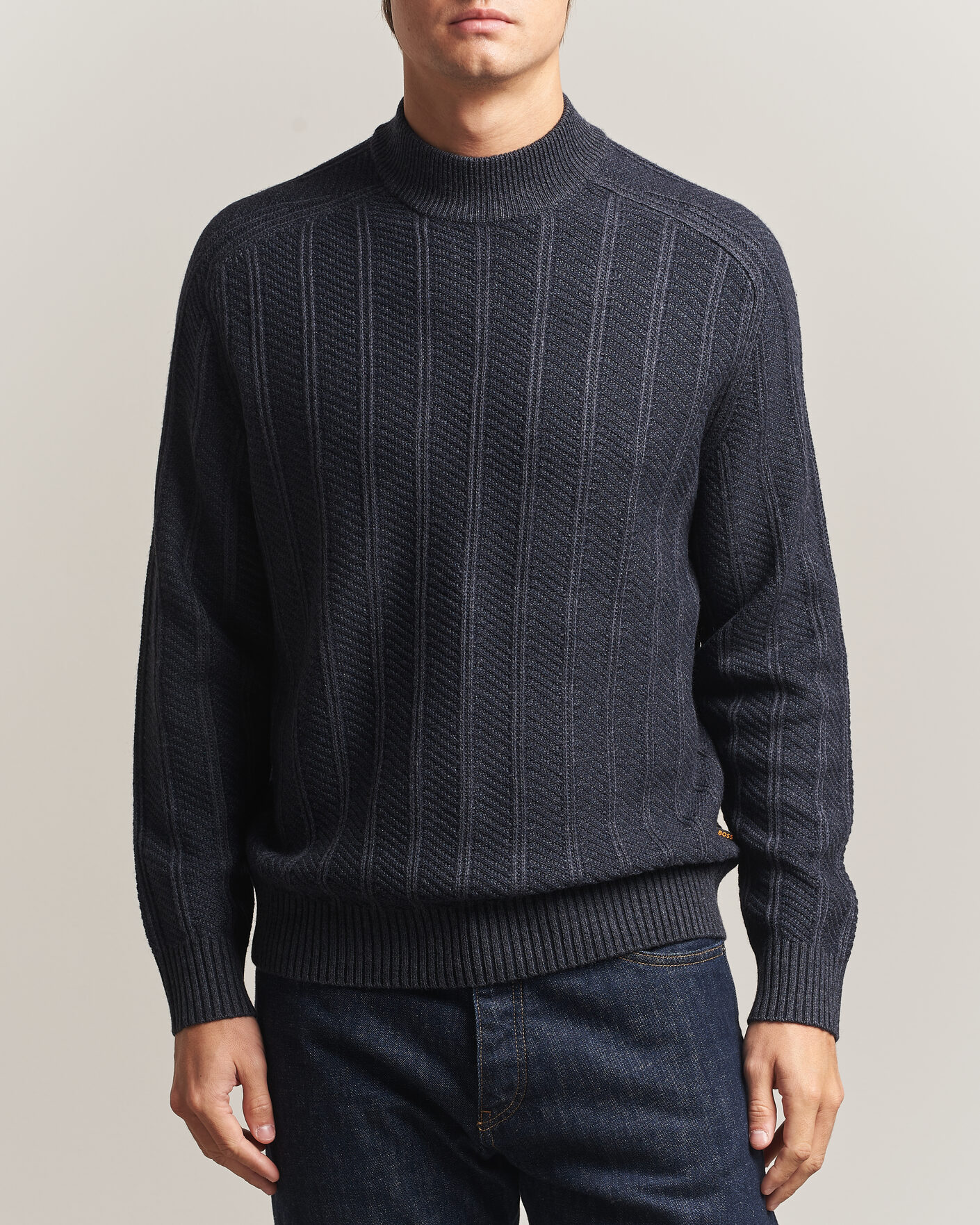 Mies | Puserot | BOSS ORANGE | Katoolo Wool/Cotton Knitted Turtleneck Dark Blue
