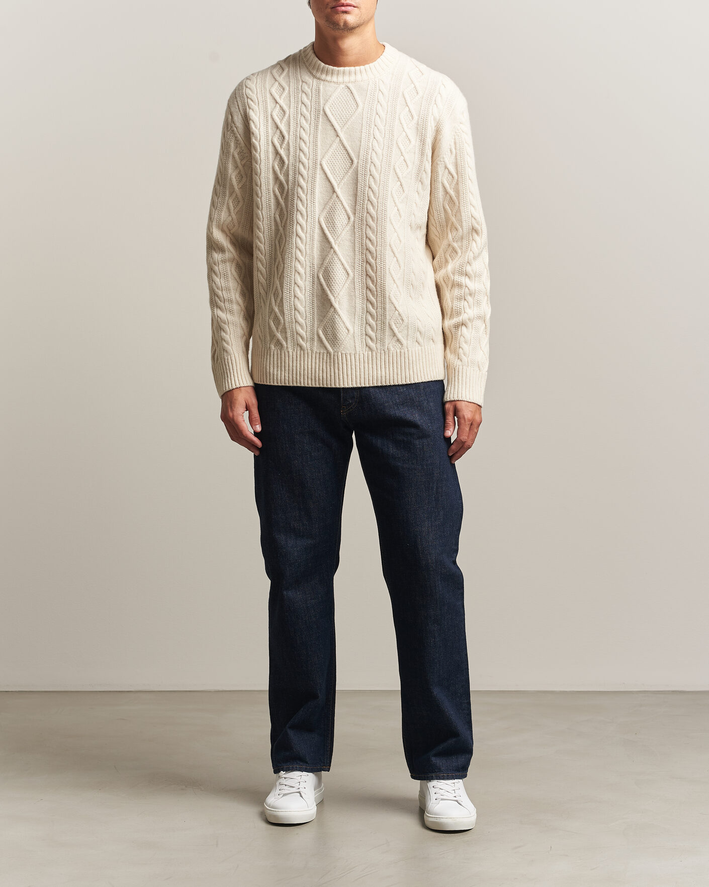 Mies | Puserot | BOSS ORANGE | Atreccio Wool Structured Knitted Sweater Open White