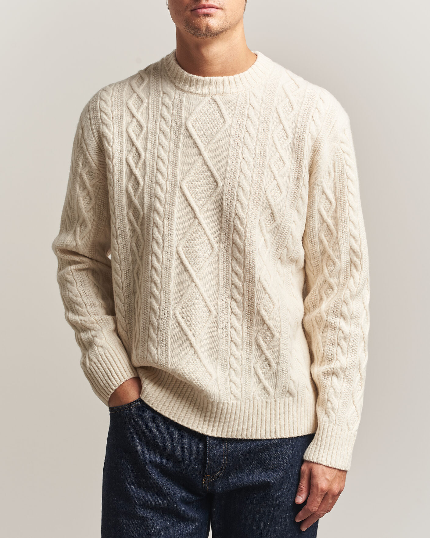Mies | Puserot | BOSS ORANGE | Atreccio Wool Structured Knitted Sweater Open White