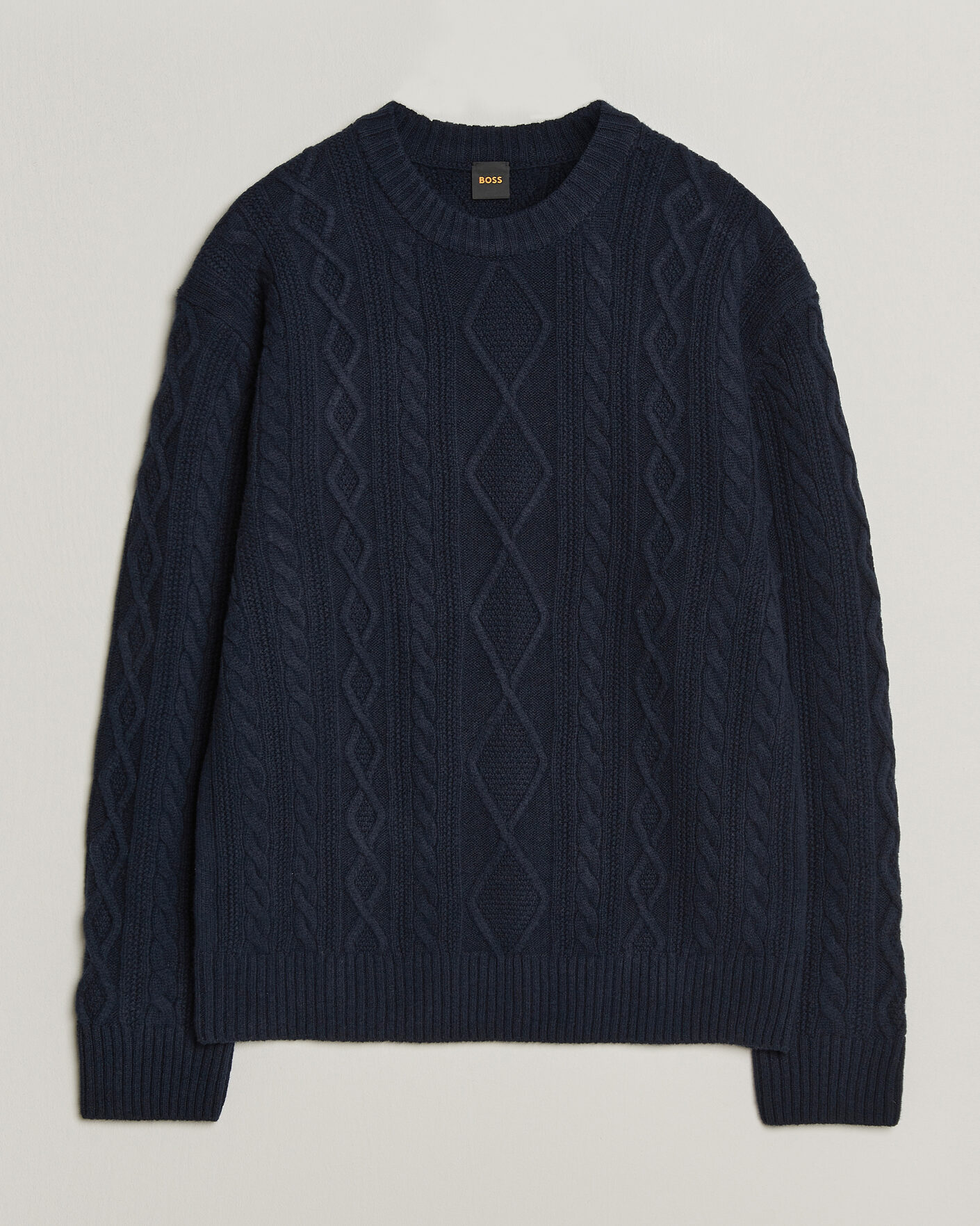 Mies | Puserot | BOSS ORANGE | Atreccio Wool Structured Knitted Sweater Dark Blue