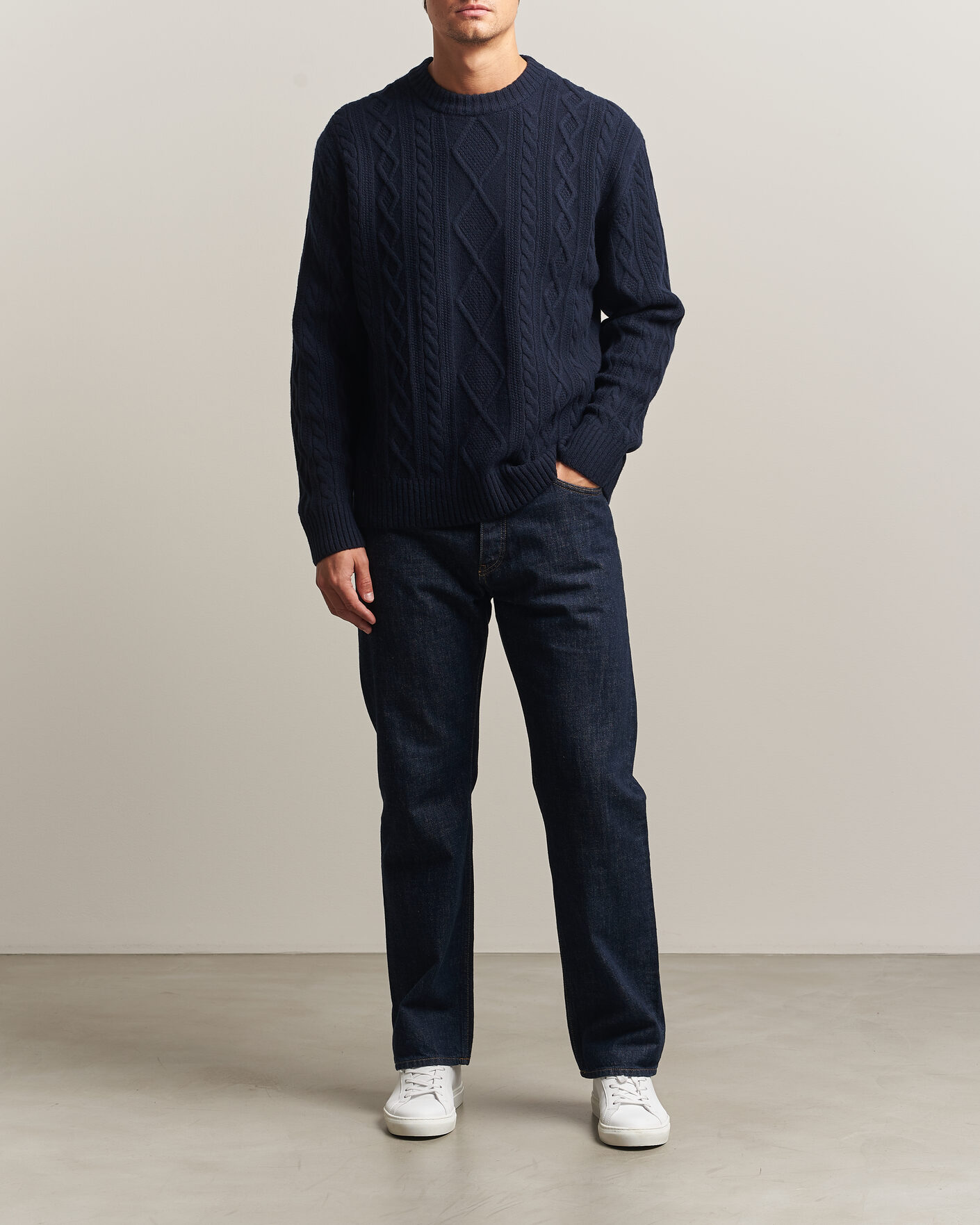 Mies | Puserot | BOSS ORANGE | Atreccio Wool Structured Knitted Sweater Dark Blue