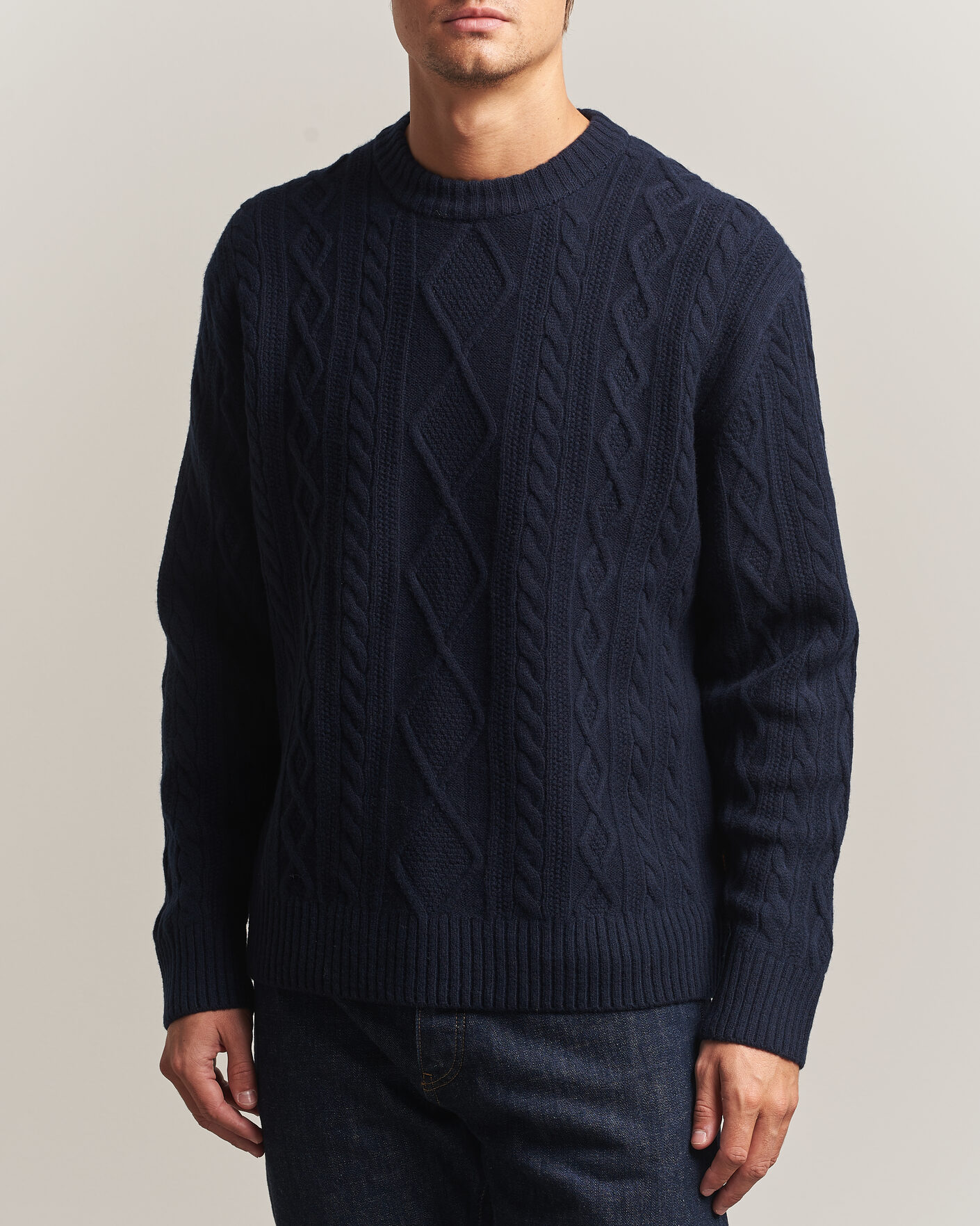 Mies | Puserot | BOSS ORANGE | Atreccio Wool Structured Knitted Sweater Dark Blue