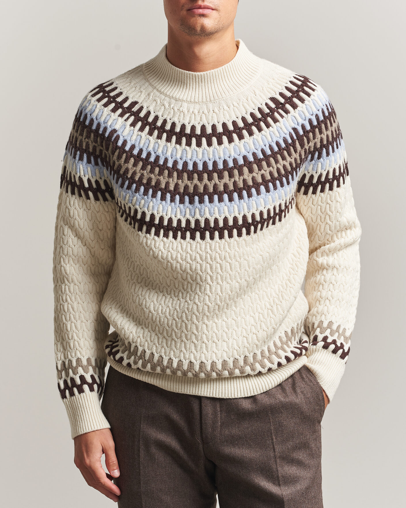 Mies | Puserot | BOSS BLACK | Fiotto Wool Fairisle Sweater Open White