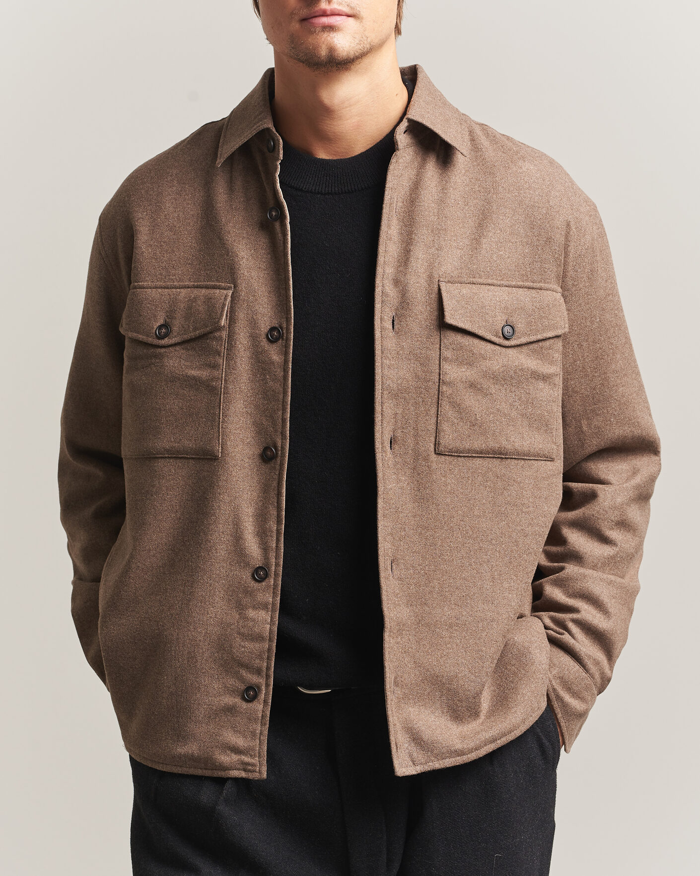 Mies | Kauluspaidat | BOSS BLACK | Colin Brushed Pocket Overshirt Open Brown