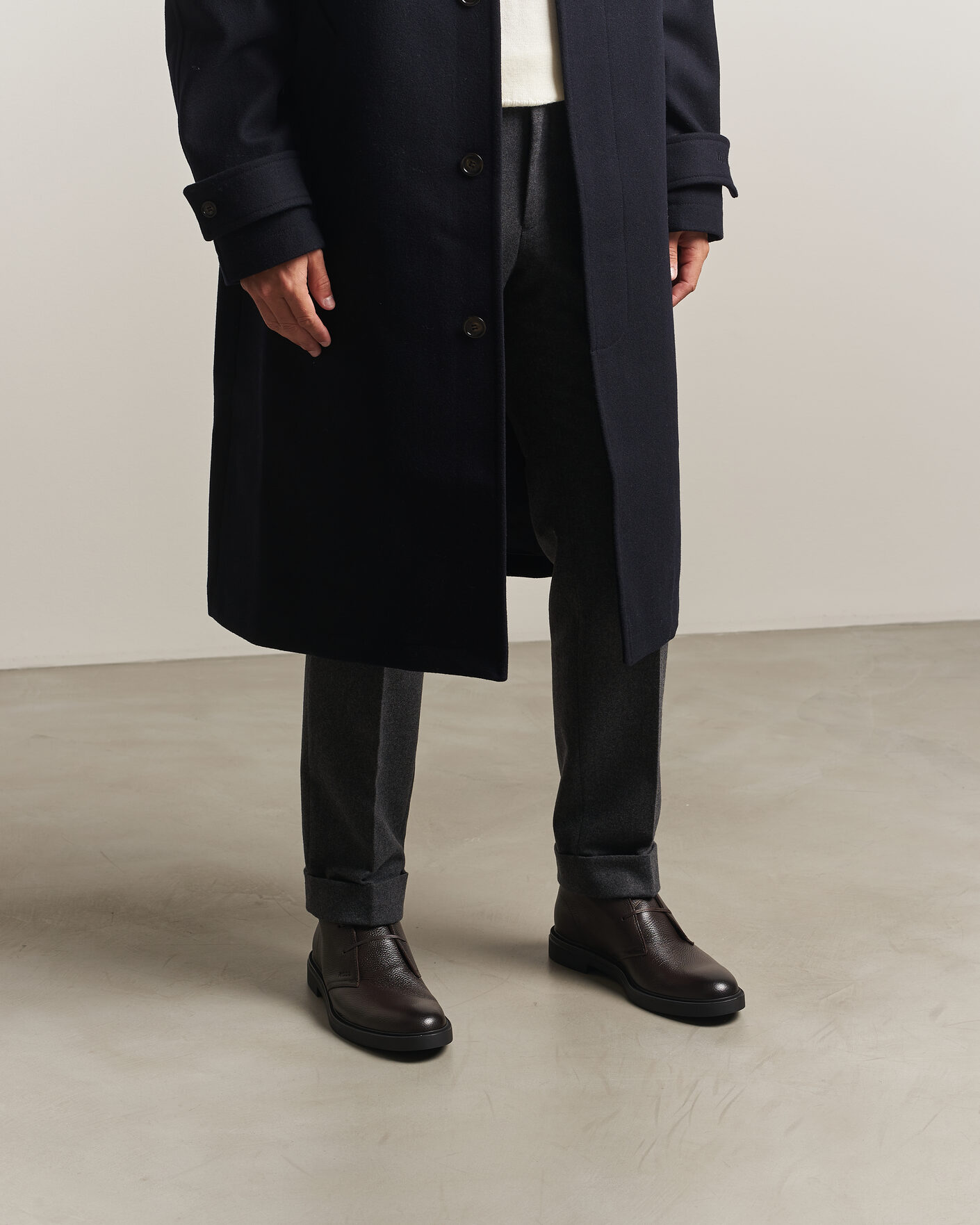 Mies | Nilkkurit | BOSS BLACK | Calev Grained Leather Chukka Boot Dark Brown