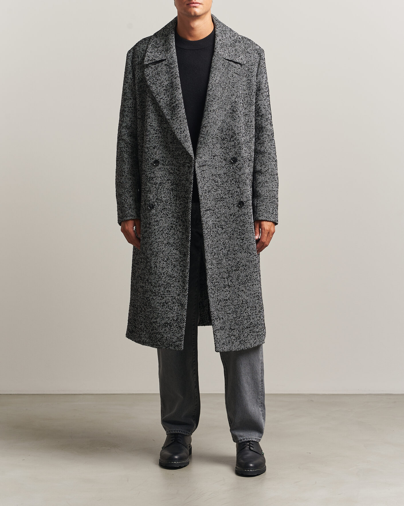 Mies | Takit | HUGO | Milas Herringbone Double Breasted Coat Dark Grey