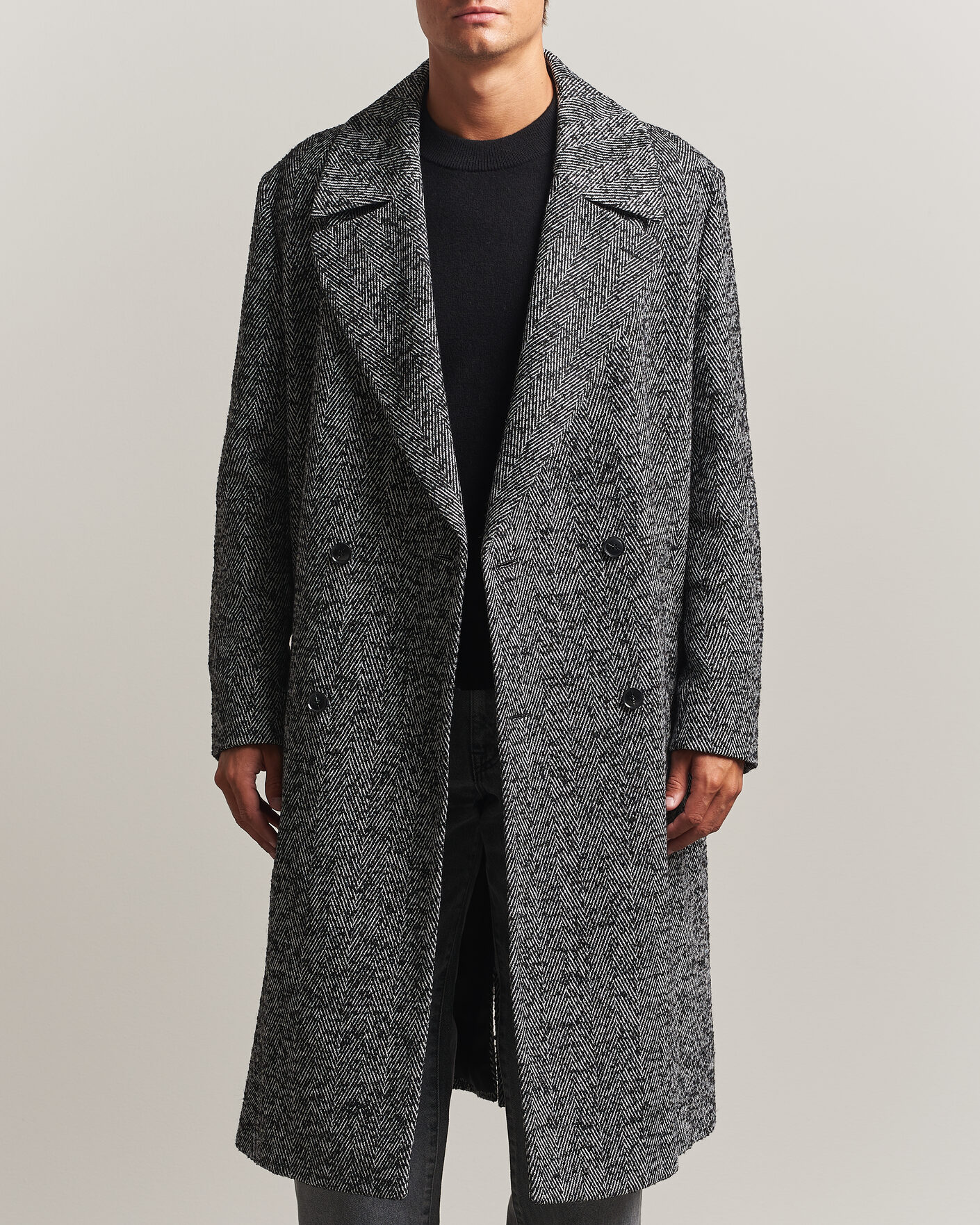 Mies | Takit | HUGO | Milas Herringbone Double Breasted Coat Dark Grey