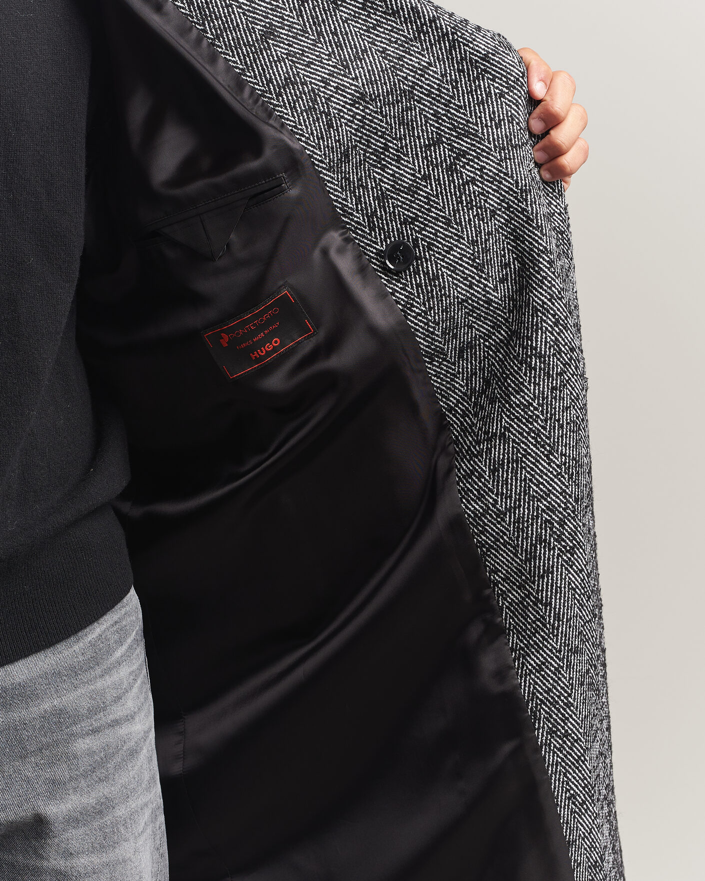 Mies | Takit | HUGO | Milas Herringbone Double Breasted Coat Dark Grey
