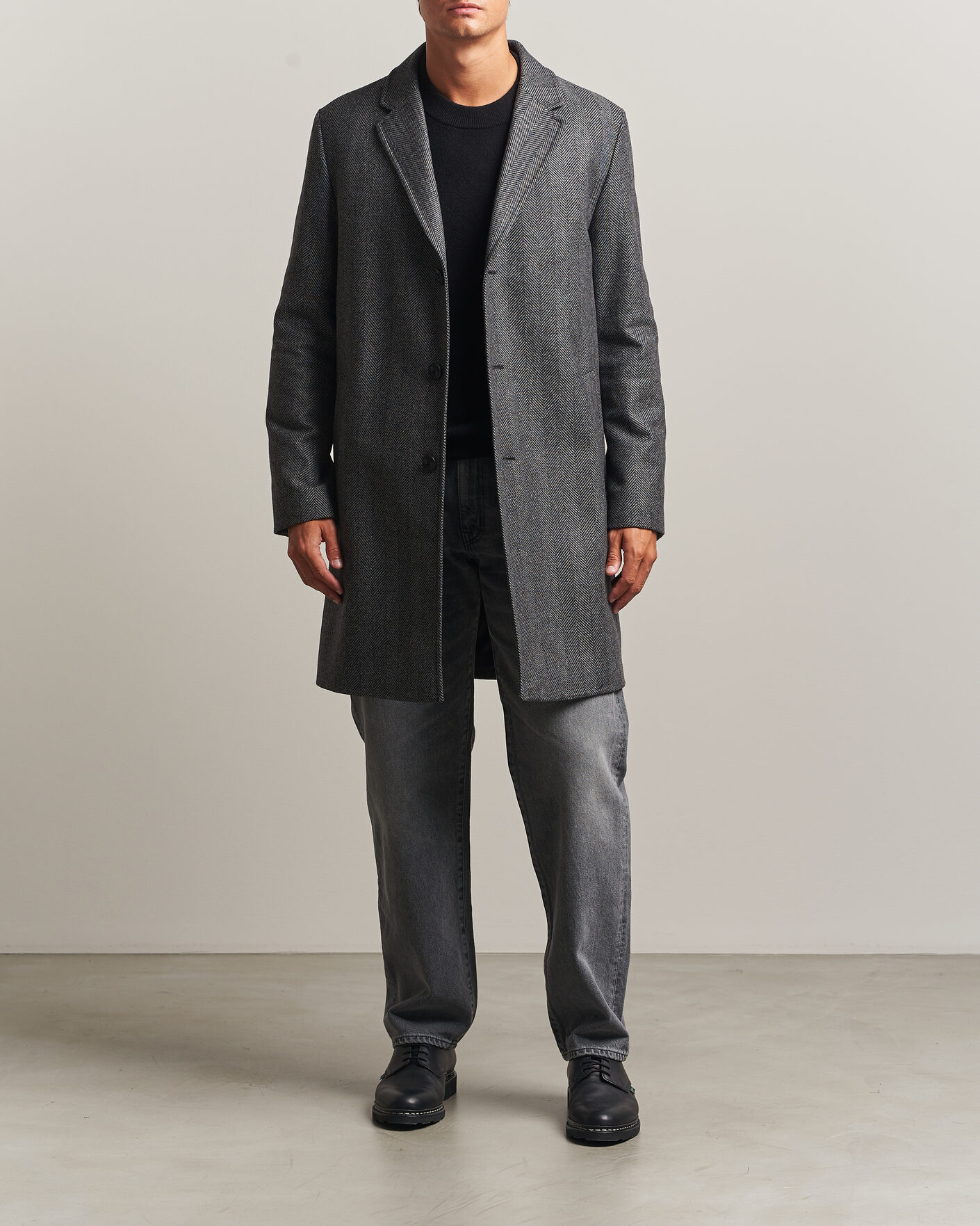 Mies | Takit | HUGO | Malte Herringbone Coat Dark Grey
