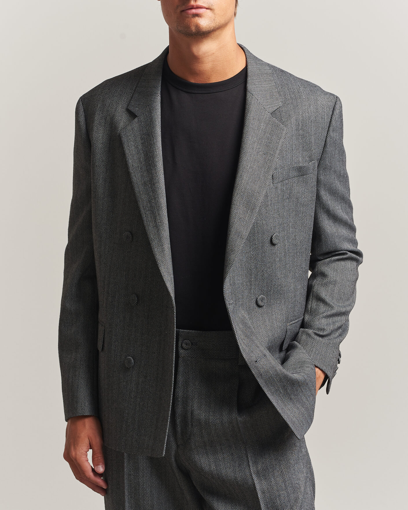 Mies | Pikkutakit | HUGO | Karlo Herringbone Double Breasted Blazer Dark Grey