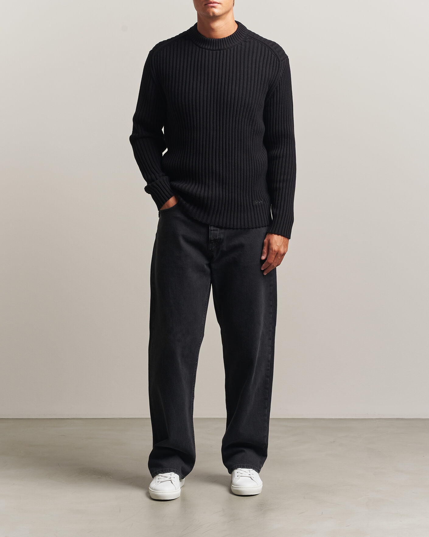 Mies | Puserot | HUGO | Sribban Cotton Knitted Sweater Black