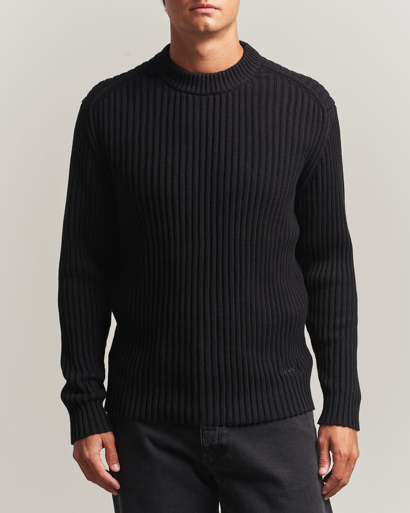Mies | Puserot | HUGO | Sribban Cotton Knitted Sweater Black