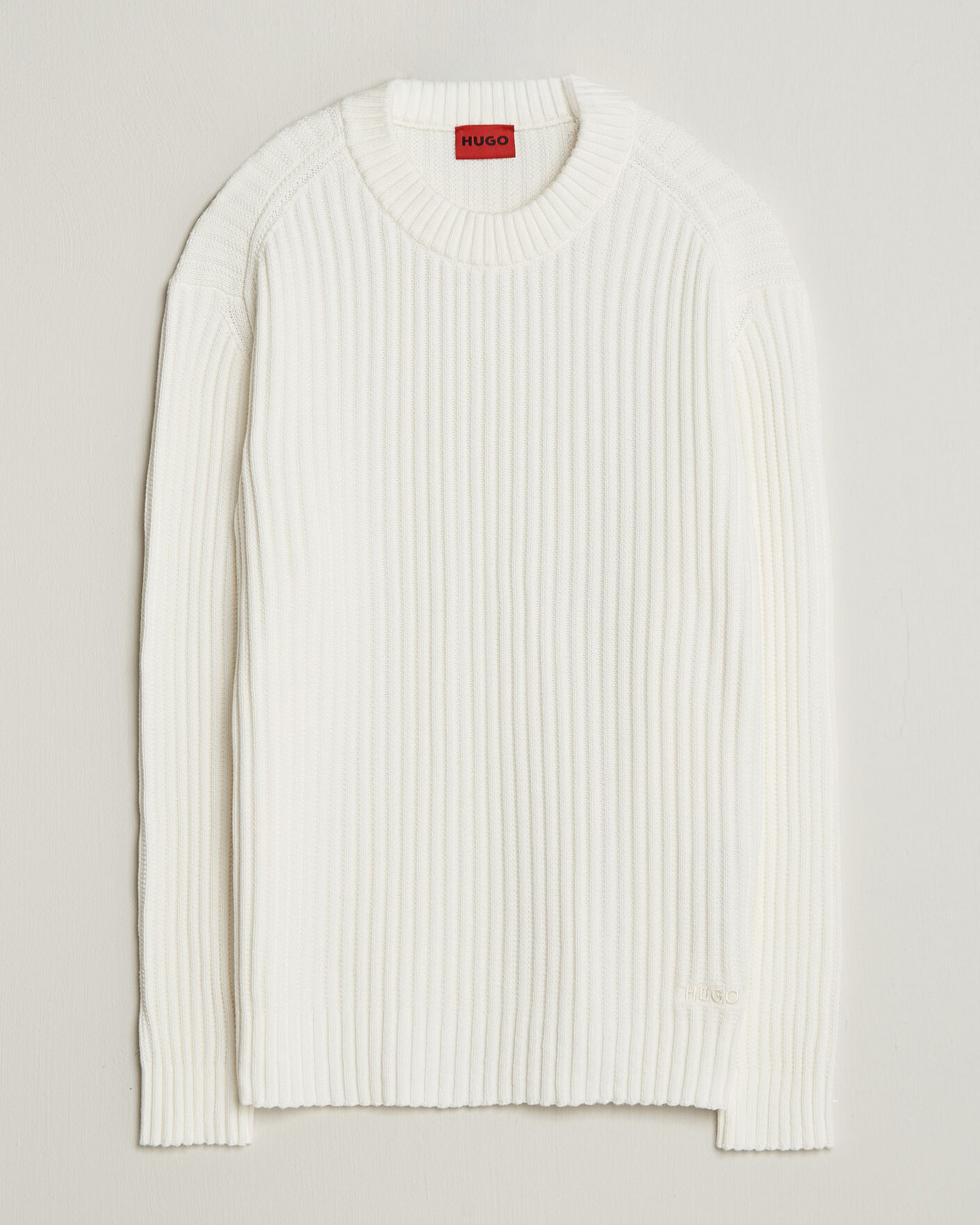 Mies | Puserot | HUGO | Sribban Cotton Knitted Sweater Natural