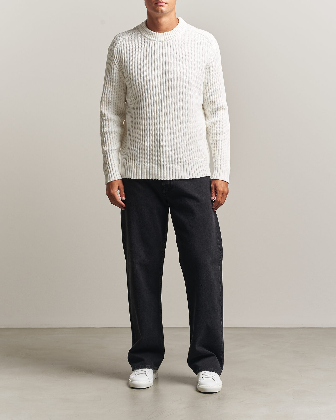 Mies | Puserot | HUGO | Sribban Cotton Knitted Sweater Natural